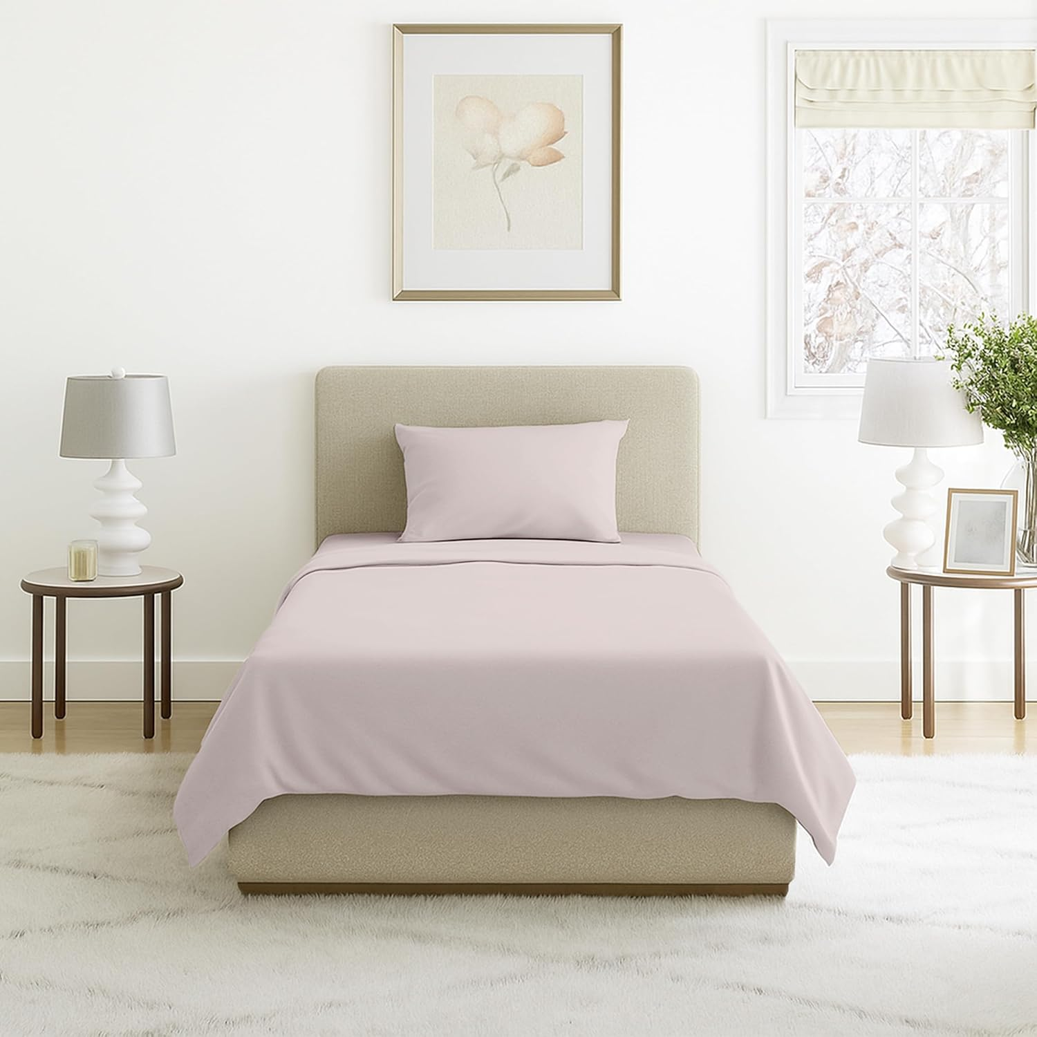 Brushed Microfiber Sheet Set- 4 Piece Bed Linens- Fitted & Flat Sheets, 2 Pillowcases- Wrinkle, Stain & Fade Resistant by Lavish Home (Queen, Beige)