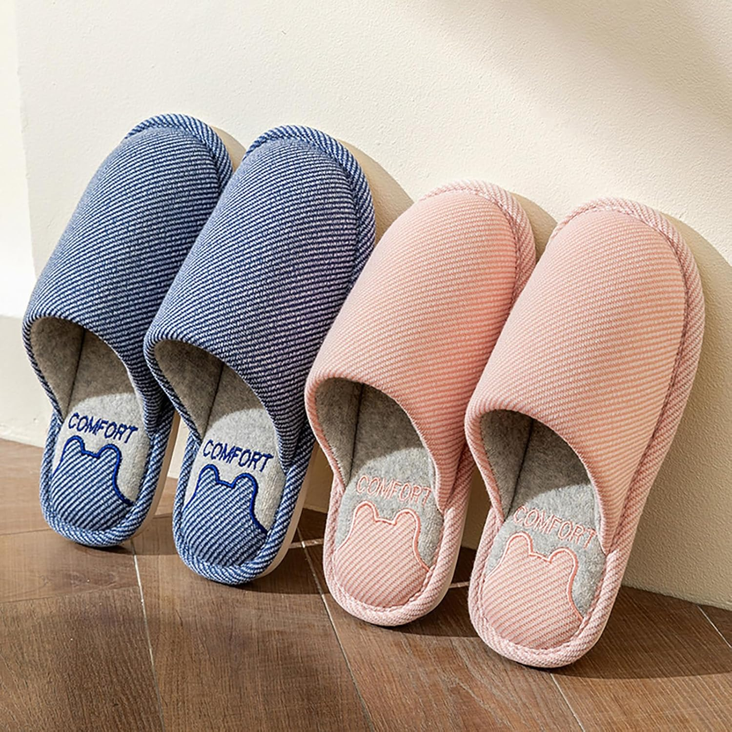 Women'S Linen House Slippers Men'S Indoor Bedroom Non-Slip PVC Outdoor Couple Fabric Slippers Seasons Soft