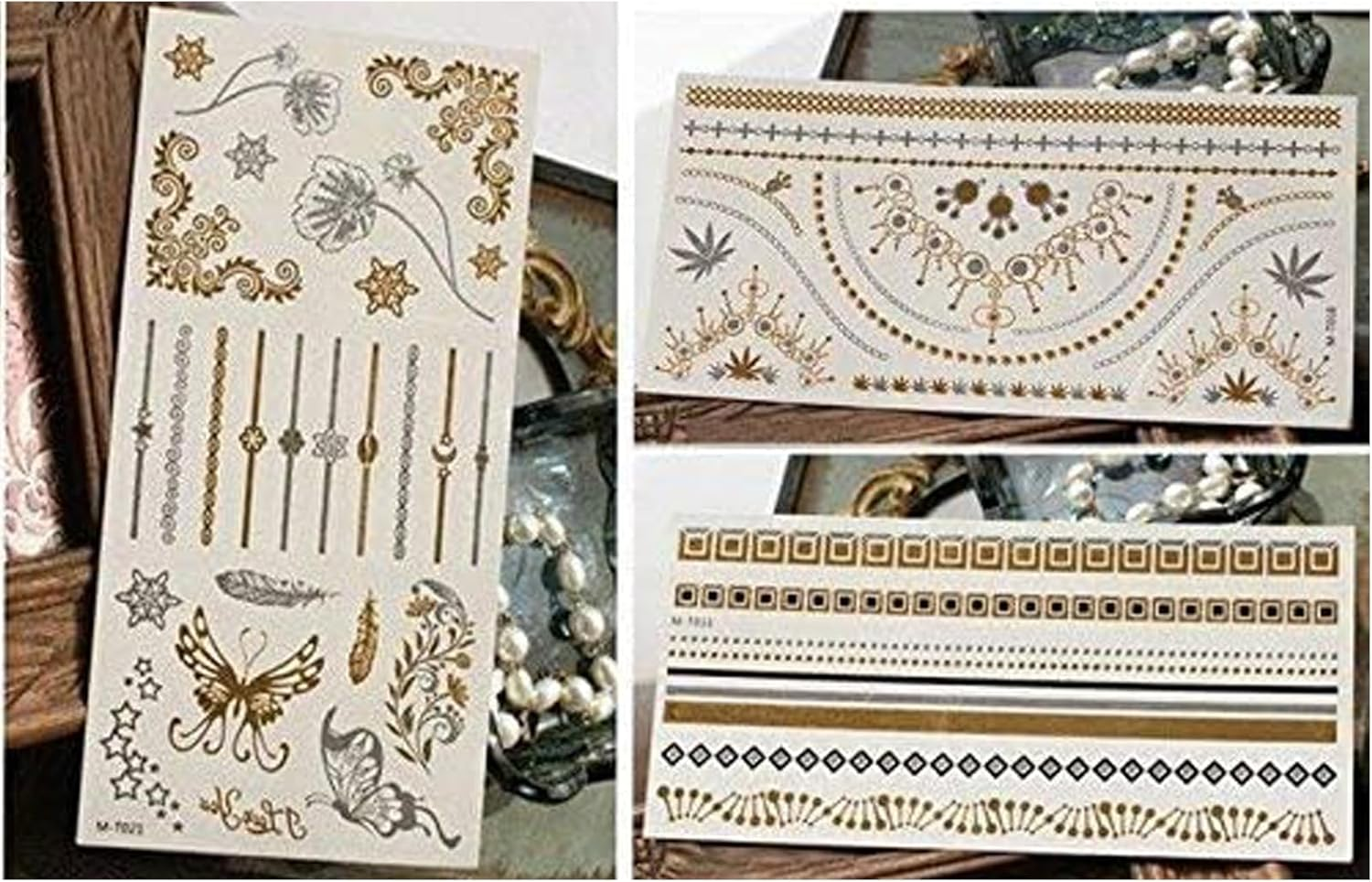 Temporary Tattoos - 5 Large Sheets Gold Silver Glitter Fake Tattoos, 80+ Color Flash Fake Waterproof Tattoo Stickers for Adults and Kids image number 3