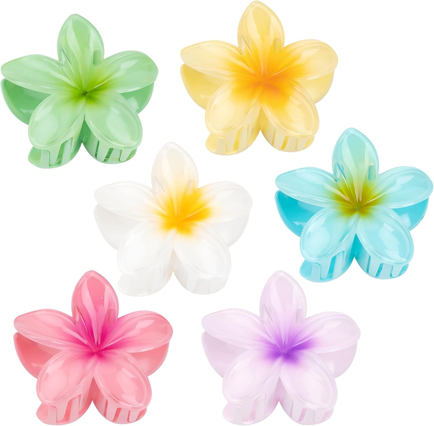 Kivzex Hawaiian Flower Hair Claw Clip for Women 6 PCS Plumeria Flower Hair Clips for Thick Thin Hair Hawaii Hair Accessories - Glossy 1