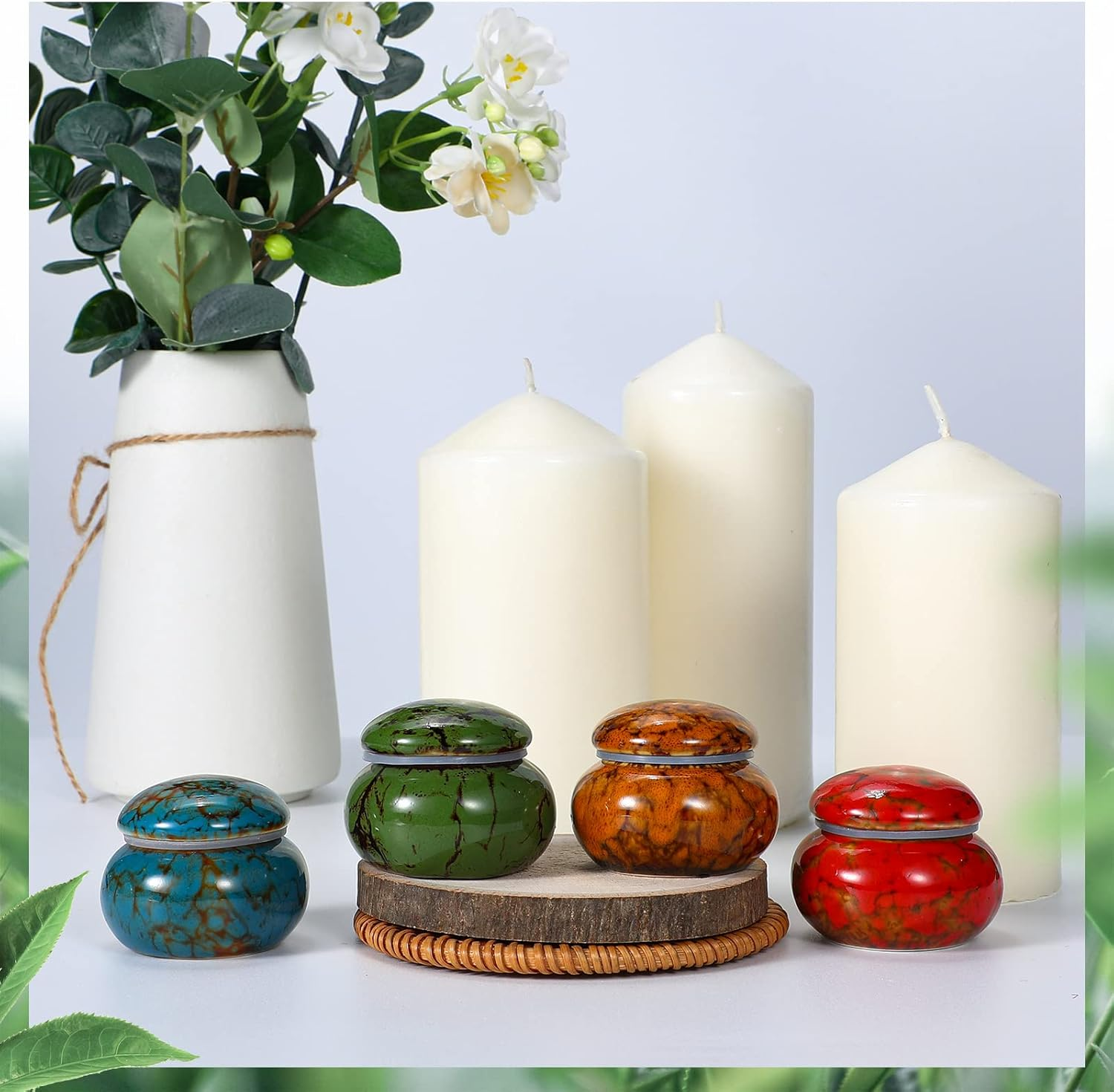 Sieral Set of 4 Small Urns for Human Ashes Keepsakes Cremation Ceramic Mini Urns for Human and Pet Ashes Funeral Container with Box and Lining for Memorial Your Loved One Lost, 4 Colors(Vintage) image number 5