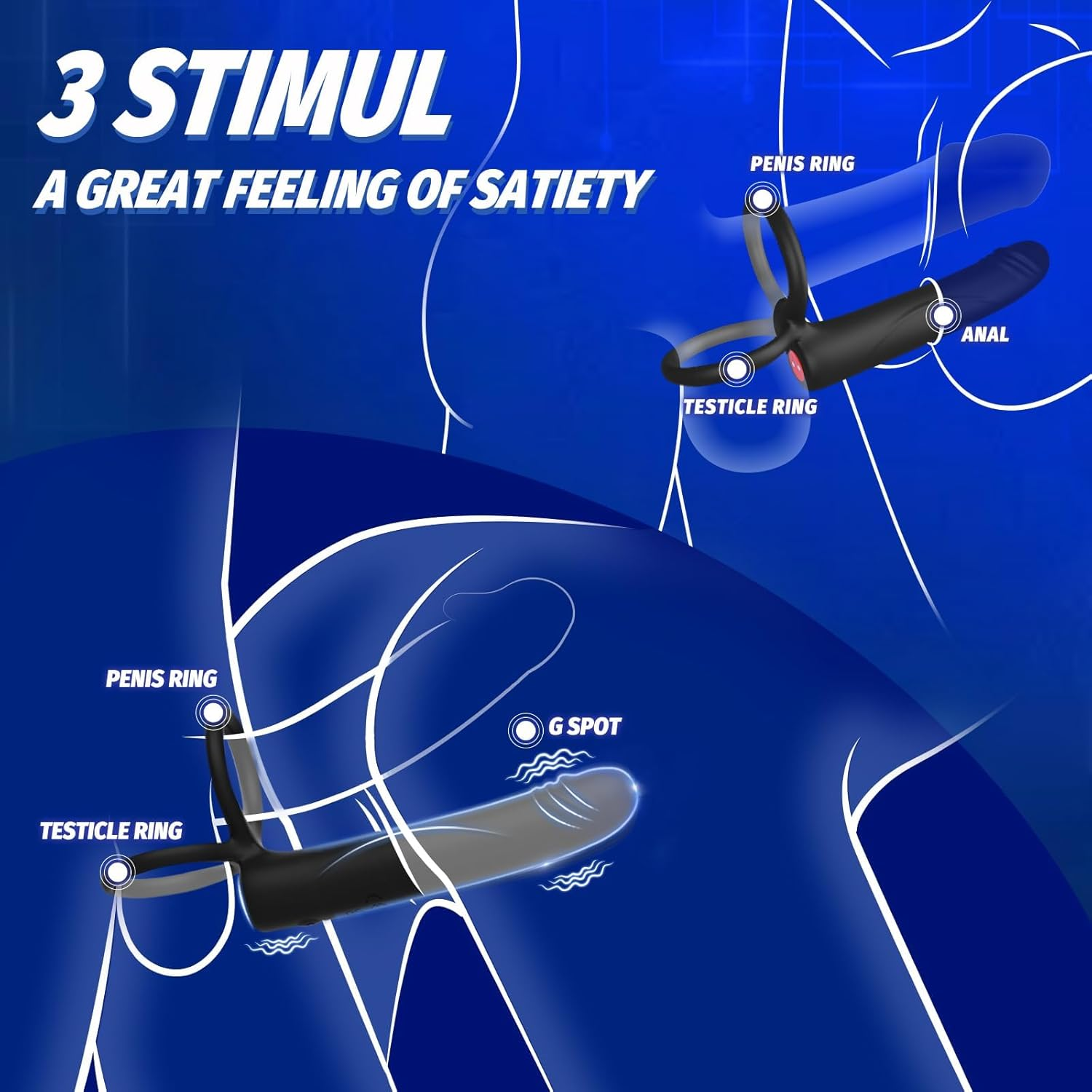 Anal Dildo Vibrator Sex Toys for Men, Strap-On Dildo Butt Plug with Vibrating Cock Ring, Male Penis Vibrator with 10 Vibration Modes, Double Penetration Pleasure for Men and Couples Adult Sex Toys image number 2