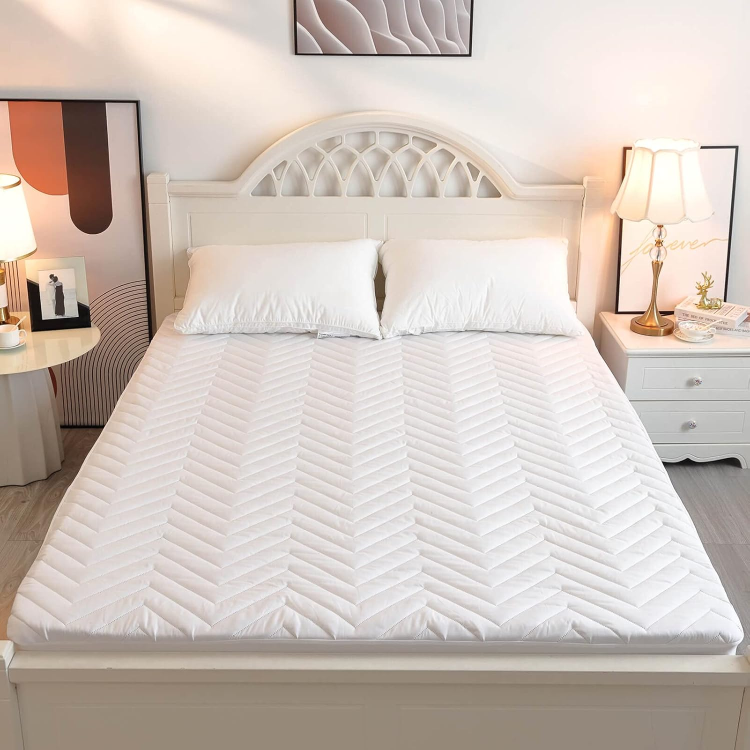 Quilted Waterproof RV Short Queen Mattress Protector Pad for 60 X 75 Bed Fitted Sheet Style Deep Pocket Matress Cover RV Queen image number 6