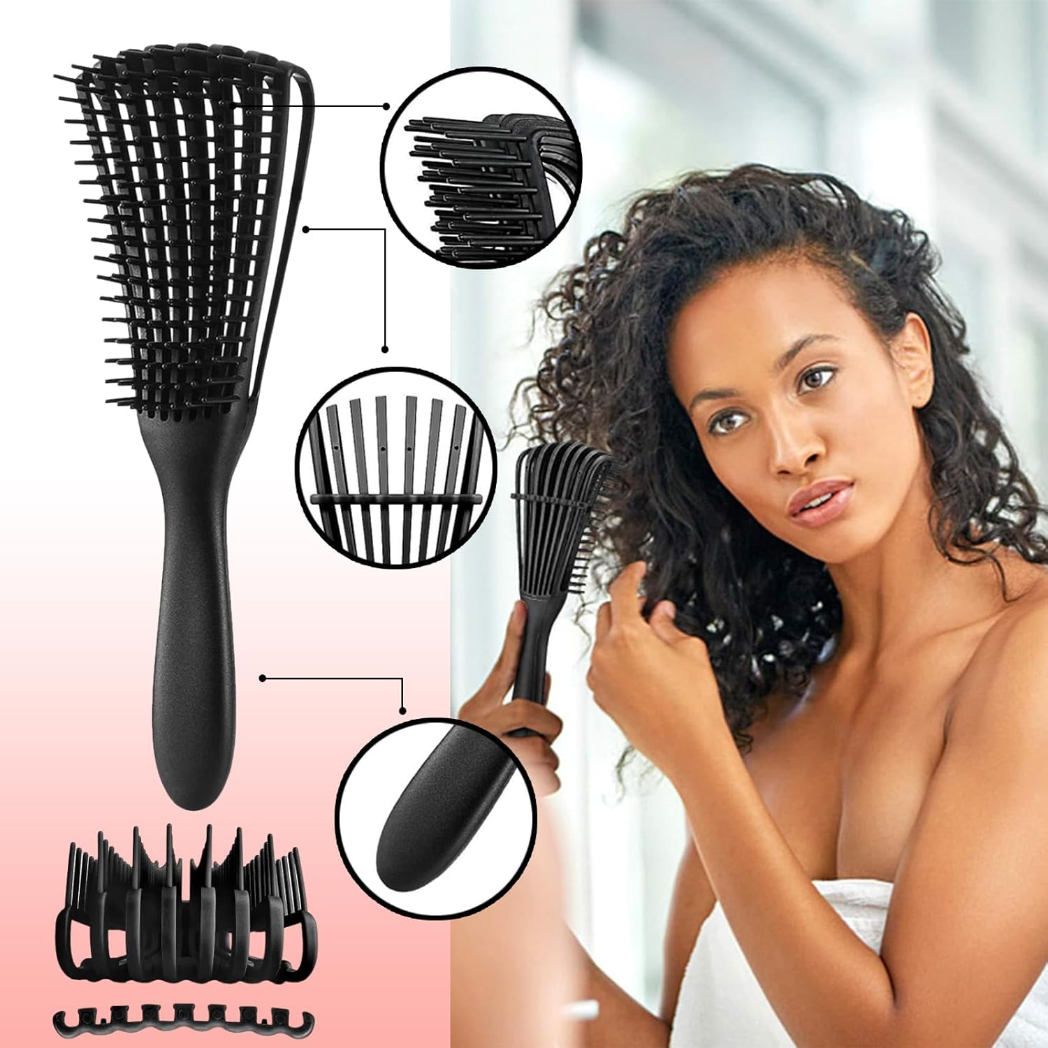 Whaleo Sleek Hair Brush Set, No Pulling, Hair Brush, Sleek Look, Skeleton Brush, Scalp Massage Brush, Spray Bottle, Hairdresser and Shower Cap, Hairdresser Accessories image number 4