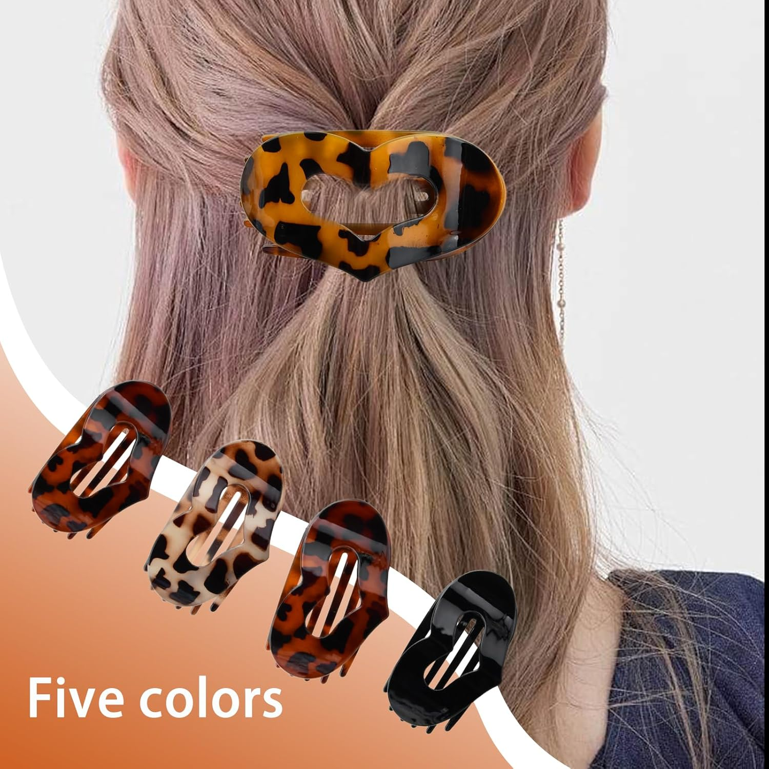 Culinavog Pack of 5 Leopard Flat Oval Hair Clips, Love French Flat Claw Clip, Large Flat Hair Clips, Women, Non-Slip Hair Clip for Thick or Thin Hair, Everyday Sports or Driving image number 2