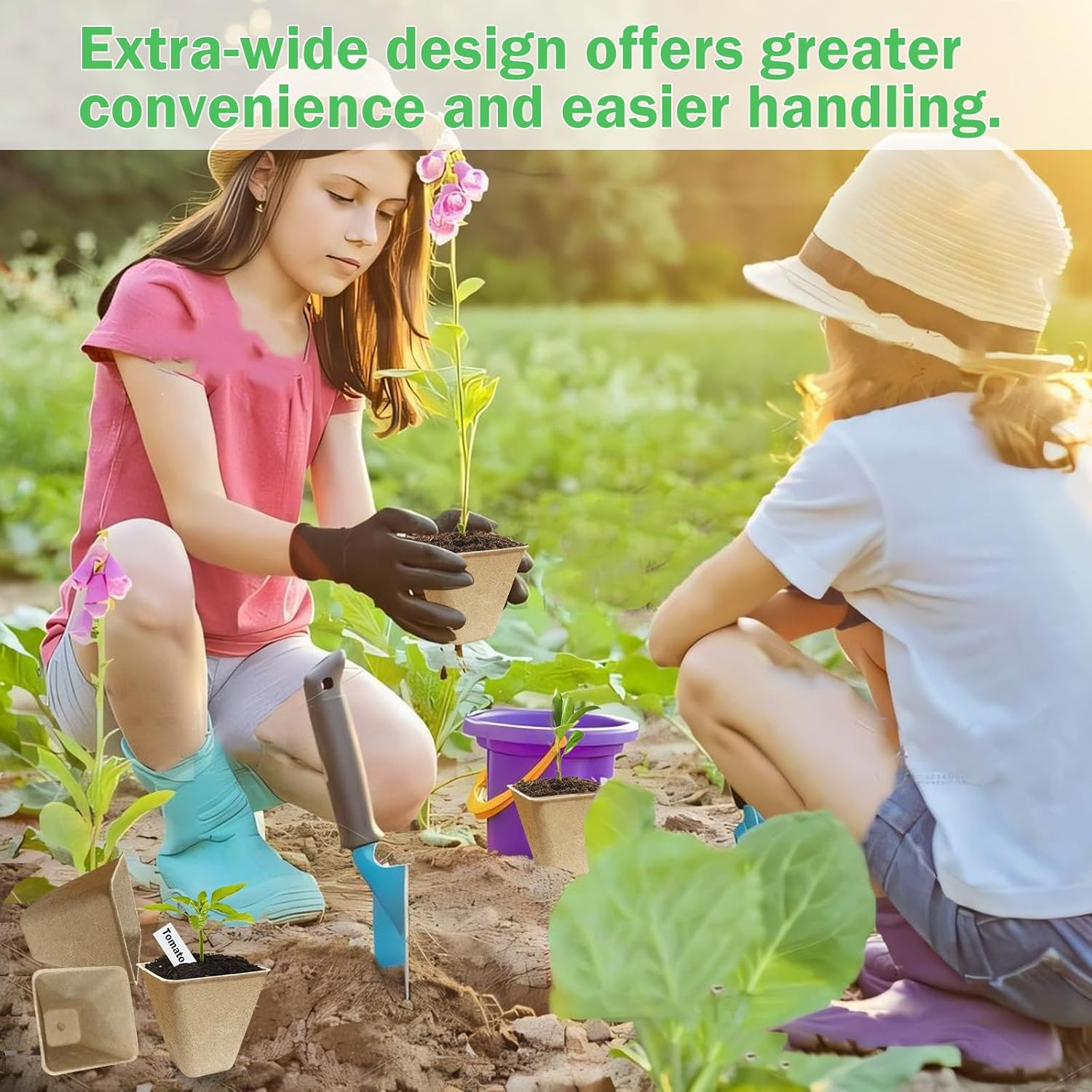 Doubleggs 150 Packs Square Peat Pots, 3.15-Inch Biodegradable Seed Starter Pots for Germination, Nursery Planting Trays with 100 Labels and 2 Transplant Tools image number 1