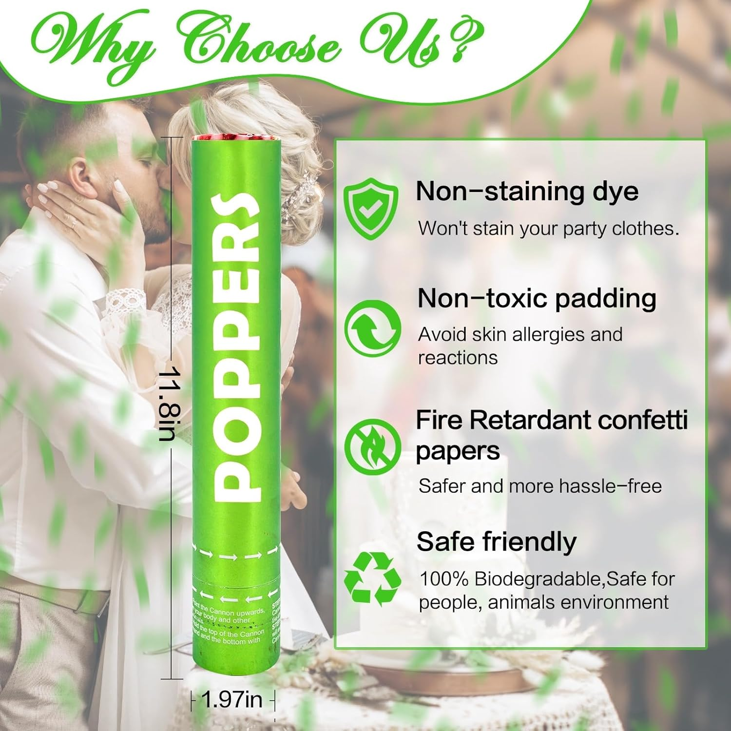 Confetti Cannon 12Pack Green Party Popper Shooters 12 Inch Confftti Poppers for Wedding Birthday Graduation Baby Shower Party Celebrations Supply Launches 20-25Ft - 12 Pack Blue image number 3