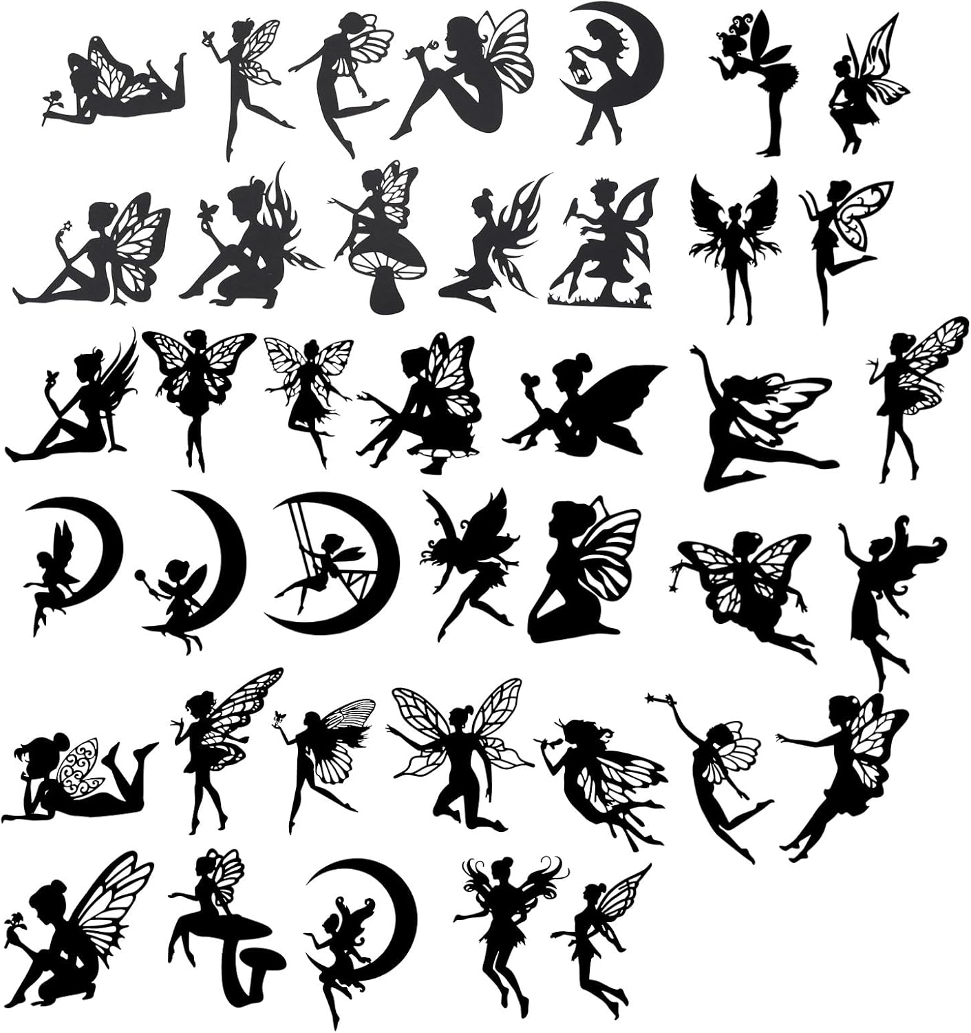 Emagtech 40PCS Fairy Cutouts Silhouette Embellishments Jar Decals Decorative Paper for Lantern Jars Scrapbooks Windows Desks Mobile Phones Decoration image number 1
