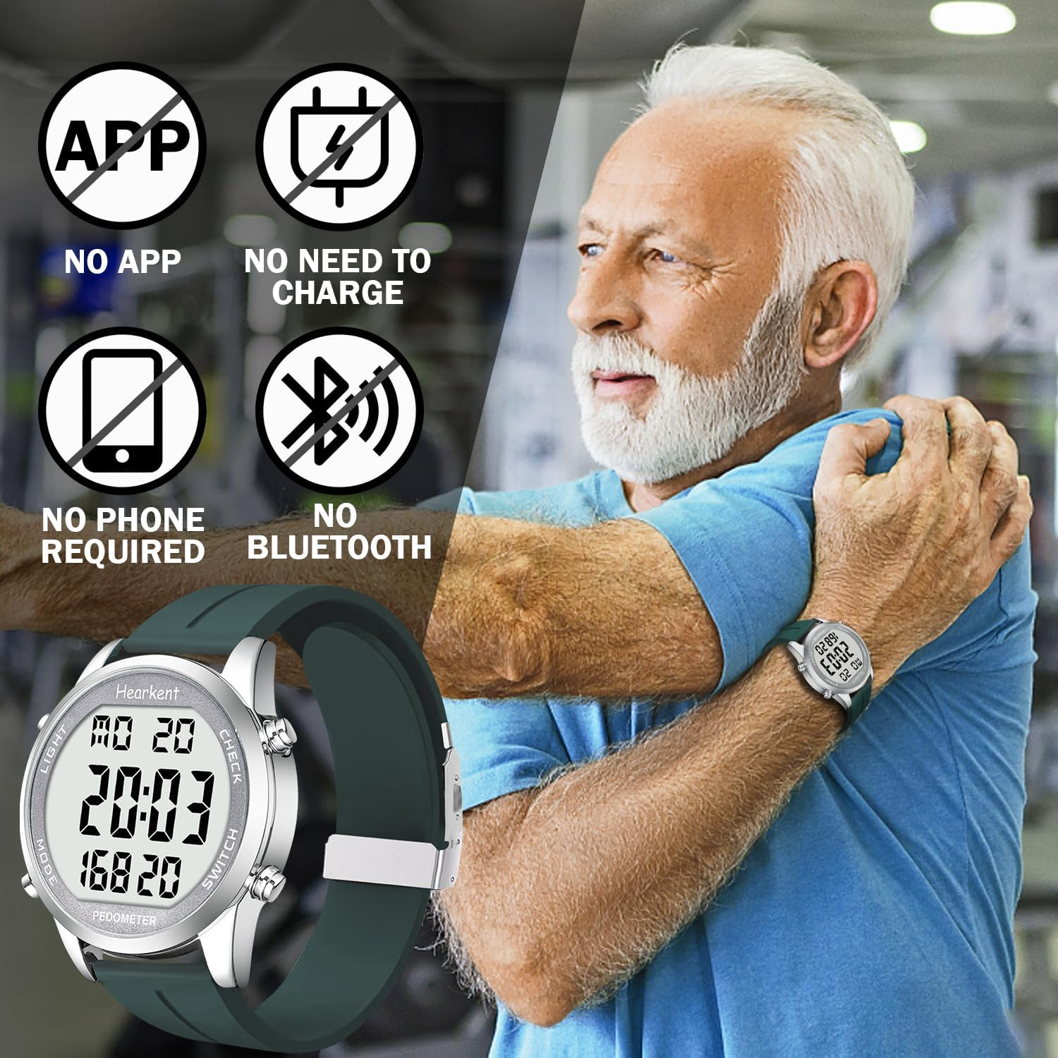 Hearkent Pedometer Watch for Walking for Senior Non Bluetooth No App Required with Steps Calories Counter and LCD Large Numbers&hellip; image number 5