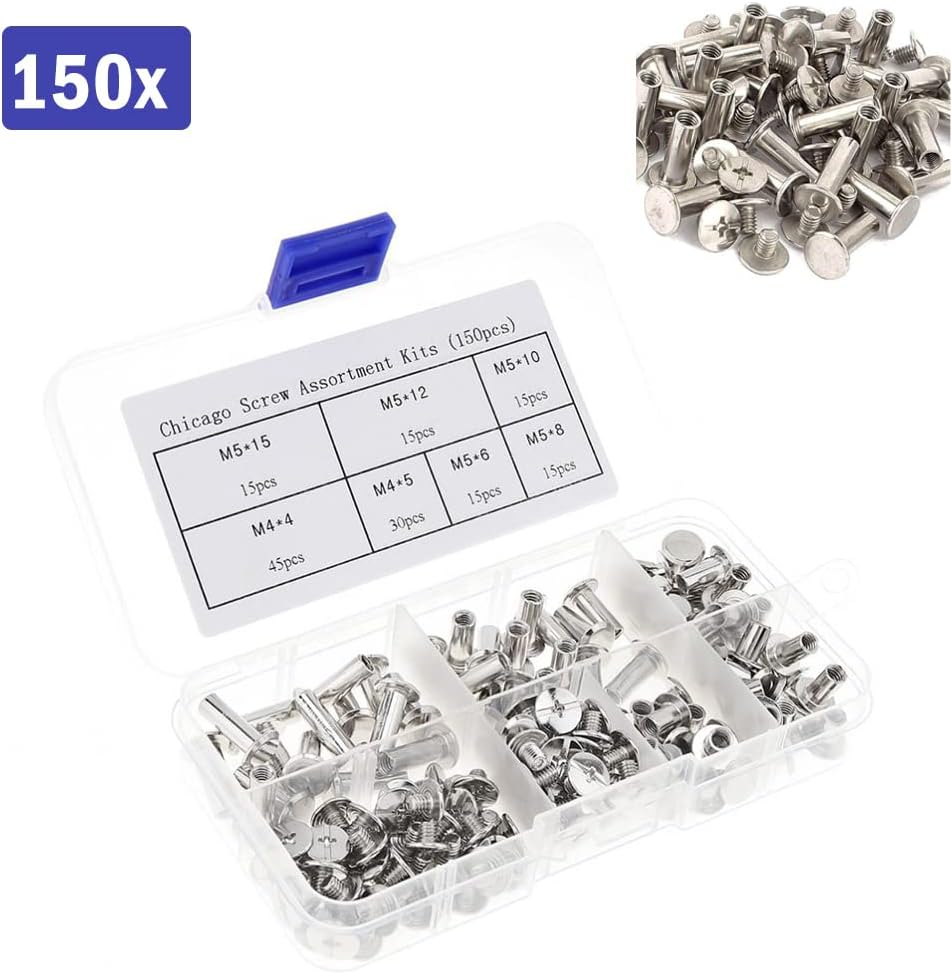 150Pcs Chicago Binding Screw Set, M4 M5 Stainless Steel round Cross Head Book for Scrapbook, Photo Album and DIY Handbags