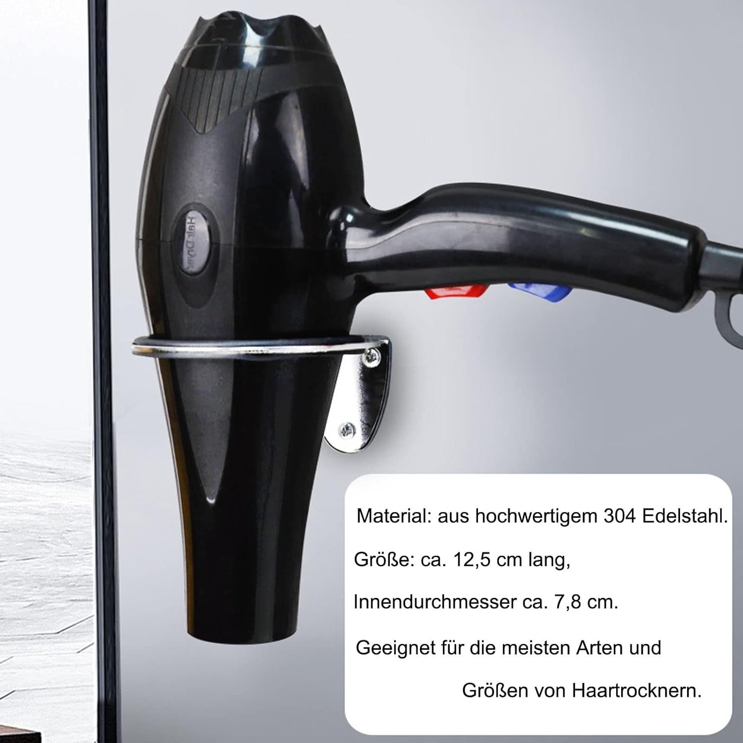 Winlauyet Set of 2 Stainless Steel Hair Dryer Holders, Hair Dryer Holder, Hair Dryer Holder with Self-Adhesive Razor Holder, Cable Holder, Hook (Set of 2) image number 2