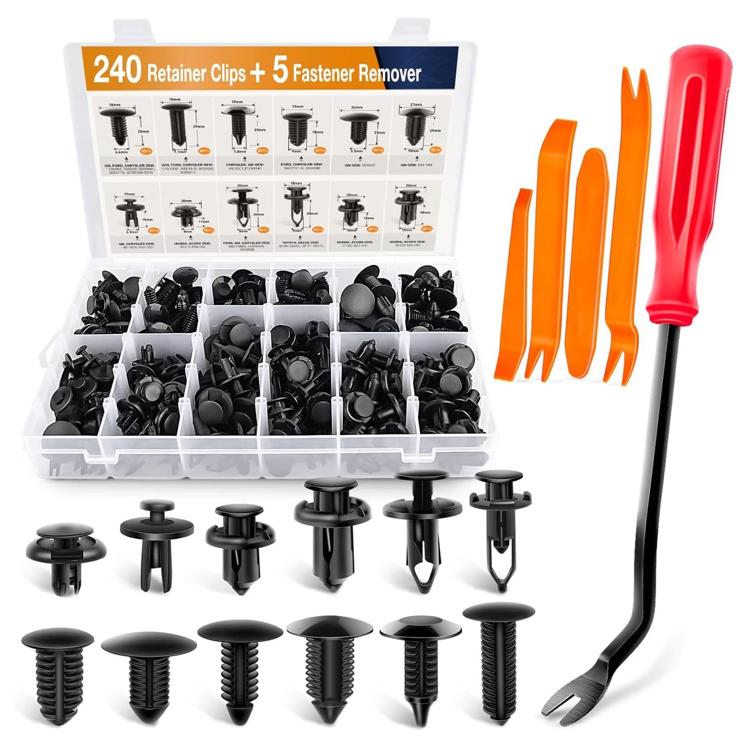 240PCS Bumper Retainer Clips Car Plastic Rivets Fasteners Push Retainer Kit Most Popular Sizes Auto Push Pin Rivets Set -Door Trim Panel Fender Clips for GM Ford Toyota Honda image number 6