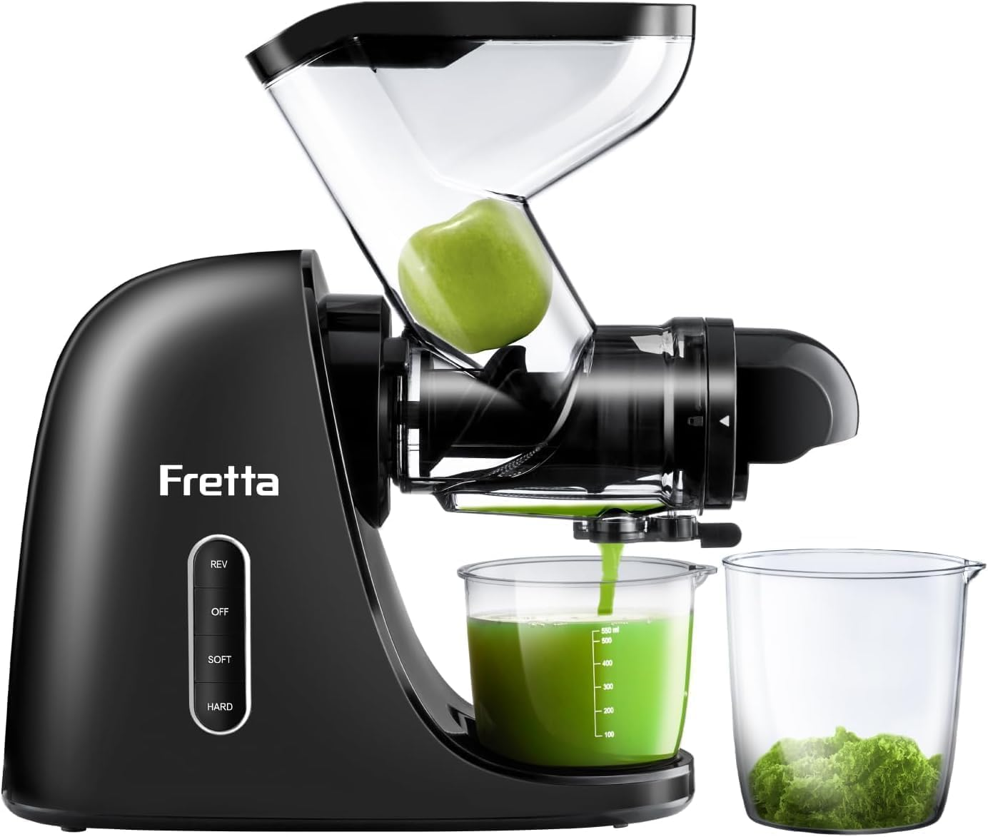 Fretta Masticating Juicer Machine, 76Mm Extra-Large Feed Chute Slow Juicer, Cold Press Juicer Machine, Fit Whole Fruits & Vegetables, Space Efficiency, 2 Speed,Bpa Free, 200W (Black)