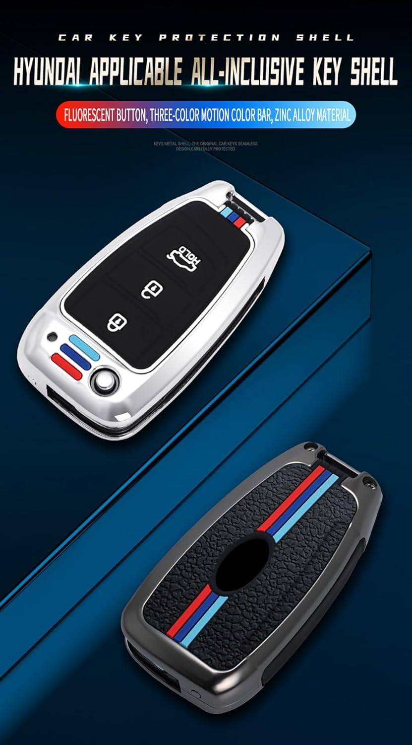 Ontto Zinc Alloy Car Key Fob Cover Fit for Hyundai Elantra Solaris Tucson I30 I35 I40 KONA Genesis Santa Fe Azera Folding Key Case Keyring Key Shell Holder Bag Keychain Accessories 3 Button Black image number 1