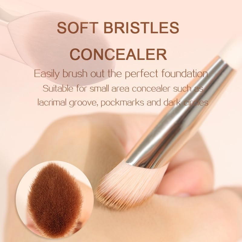 MYKAGS 2 Pcs Angled Cream Foundation & Small under Eye Concealer Brush Set, Oblique Golden Fluorescent Powder Foundation Make-Up Brush, Black Eye Circle Small Makeup Brush image number 1