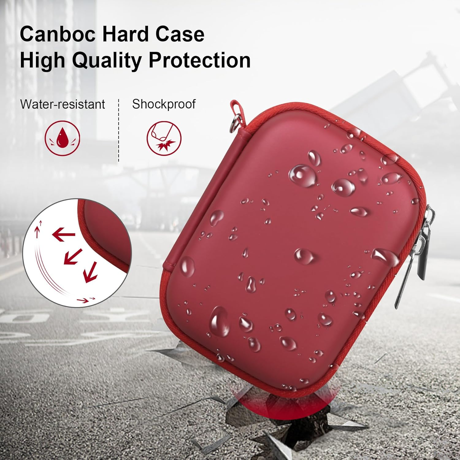 Canboc Hard Case for Kodak PIXPRO FZ55/ FZ45/ FZ43/ FZ53 16MP Digital Camera, Vlogging Camera Bag, Zipper Mesh Pocket Fit Cable, SD Card, Red (Case Only) - Rose Gold image number 4