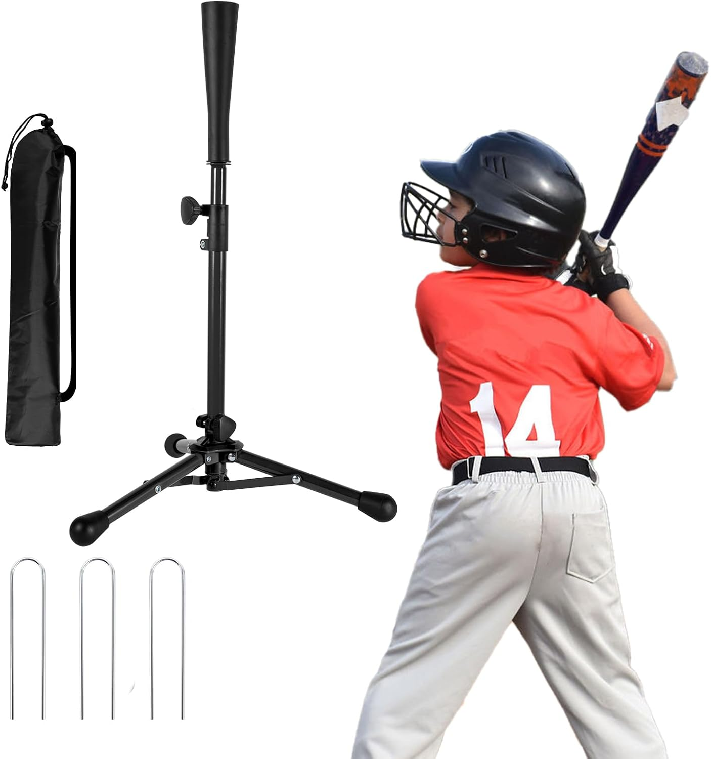 Wiseek Kids Baseball Tee, 20.87 to 31.29 Inches Batting Tees for Baseball with Carry Bag, Portable Stable Baseball Tees for Hitting, Tripod Tanner Tee for Baseball Practice Stand Aged 3-8 Years