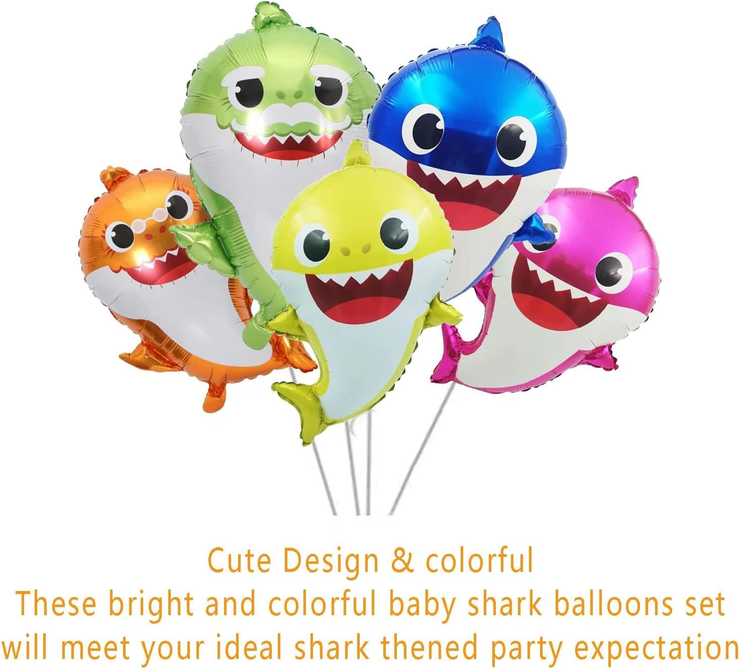 DAPIN Baby Shark Party Decorations, 5 Packs of Shark Helium Balloons 24 Inches for Ocean Themed Parties, Undersea Parties, Baby Shark Family Themed Birthdays image number 2