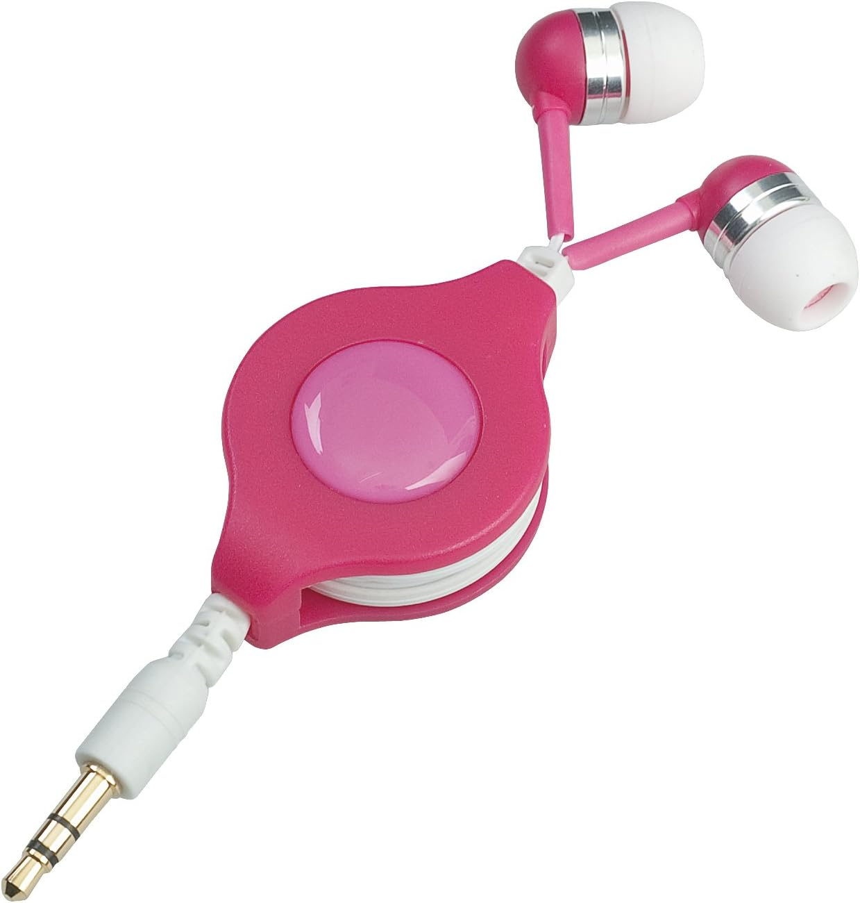 Yazawa VR125PK Retractable Cord In-Ear Stereo Earphones, Flat Type, Pink