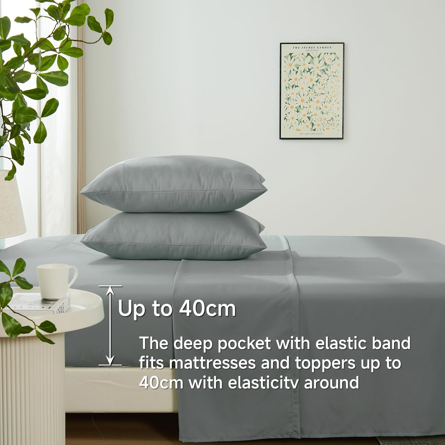 Lovana Bamboo Cooling Sheet Set King for Hot Sleeppers,4 Pack Bed Sheets Set,40Cm Deep Pocket,2000Tc Soft Bedding Natural Breathable & Sweat-Wicking,Silver image number 1