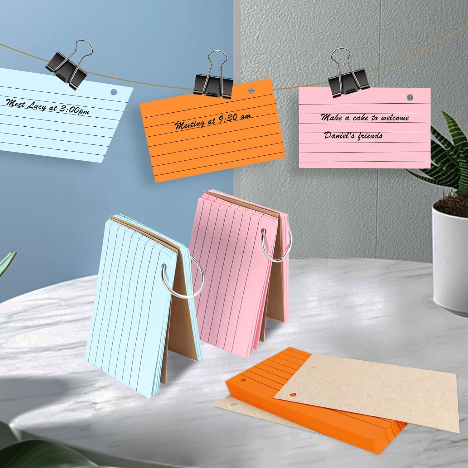 6 Pack Flash Cards 300 Pcs Index Cards Revision Coloured Card Mini Notepads with Binder Rings for Study Office Note Pads School Learning Memo image number 4