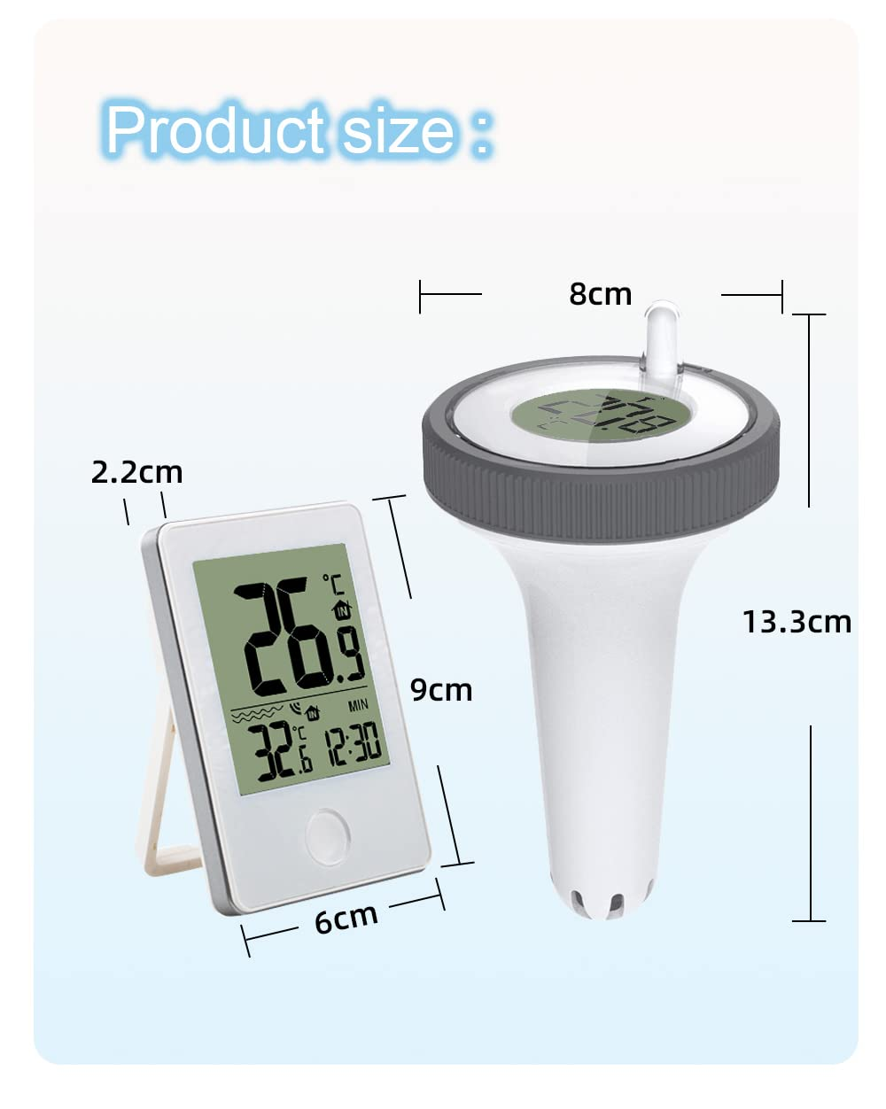 Digital Swimming Pool Thermometer with LCD Display, Wireless Water Temperature Monitor, White and Grey image number 3