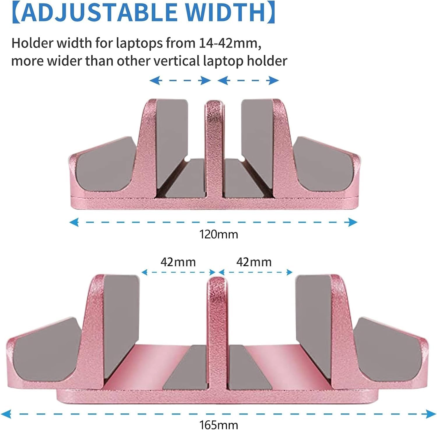 [Upgraded Version] Vertical Laptop Stand, Geecol Double Desktop Stand Holder with Adjustable Dock (Up to 17.3 Inch), Fits All Macbook/Surface/Samsung/Hp/Dell/Chrome Book (Rose Gold) image number 3