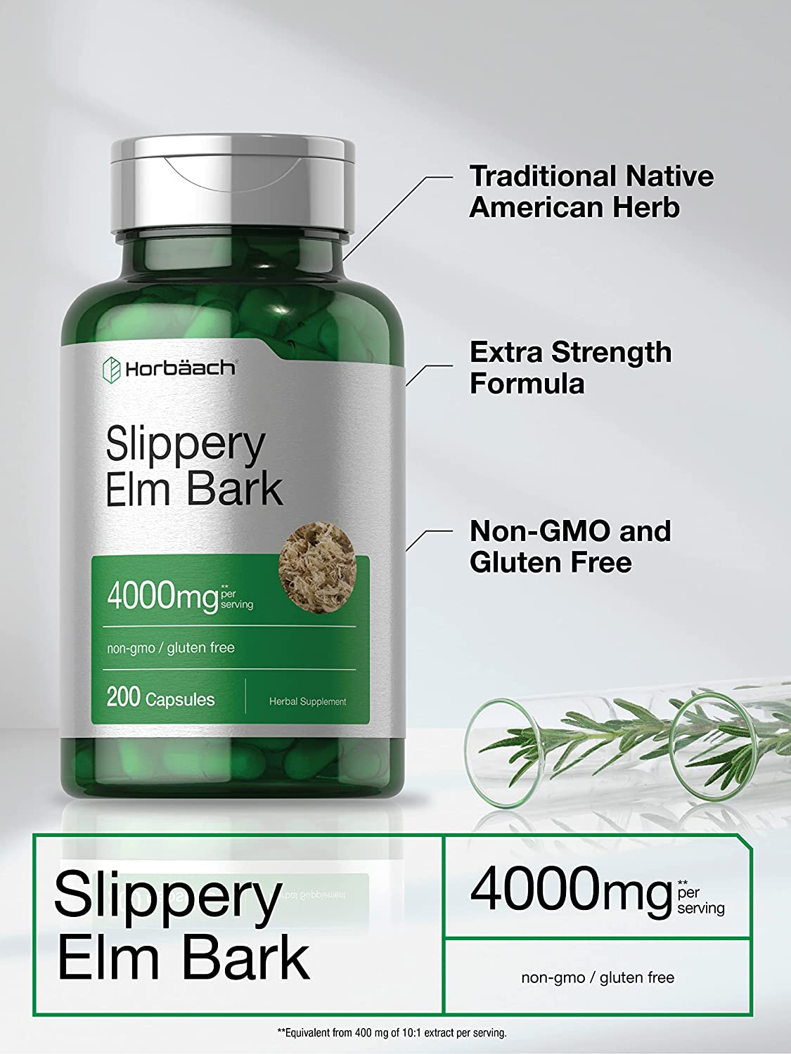 Slippery Elm Bark Capsules | 4000Mg | 200 Count | Non-Gmo & Gluten Free | by Horbaach image number 1