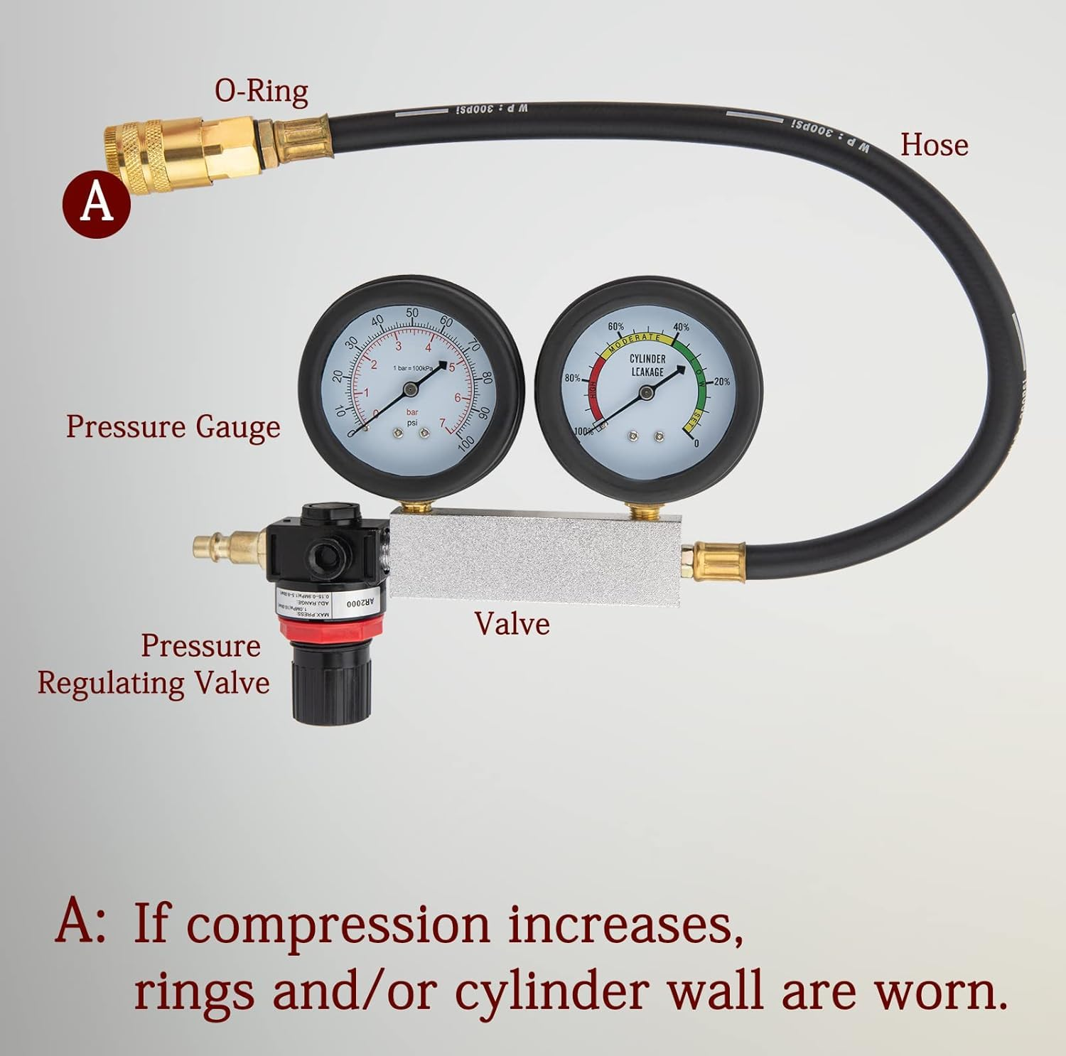 Cylinder Leak down Tester Kit, Tu-21 Dual Gauge Cylinder Leakage Checker Automotive Compression Test Kit for Trucks Motorcycles