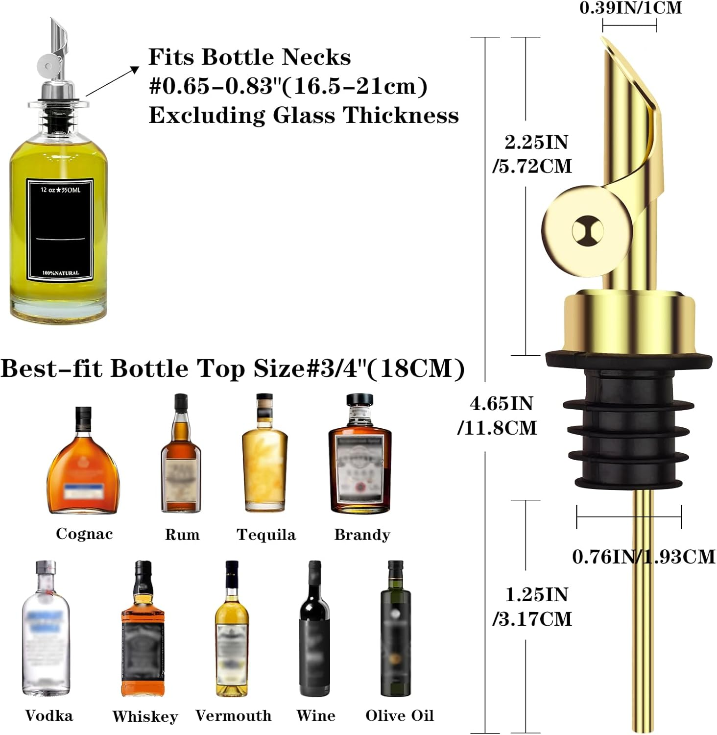 2 Pcs Olive Oil Dispenser Bottle Spout, Speed Liquor Pour Spout with Flip Top, Stainless Steel Auto Pour Spouts for Liquor Bottles, Oil Bottles, Vinegar, Syrup and Other Liquid Bottles Gold image number 1