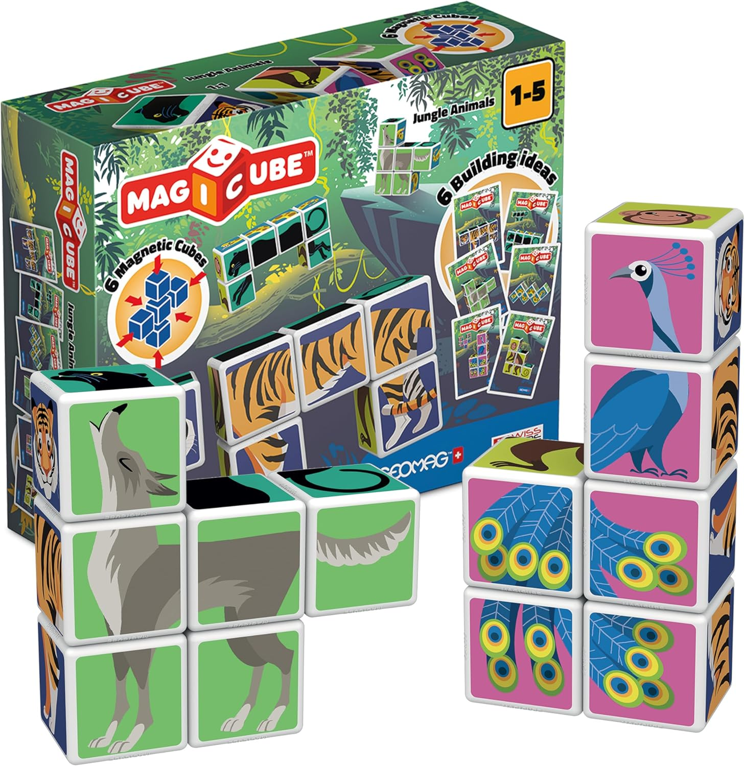 Geomag Magicube Jungle Animals - 6 Cubes - Magnetic Building Set, 145 image number 6