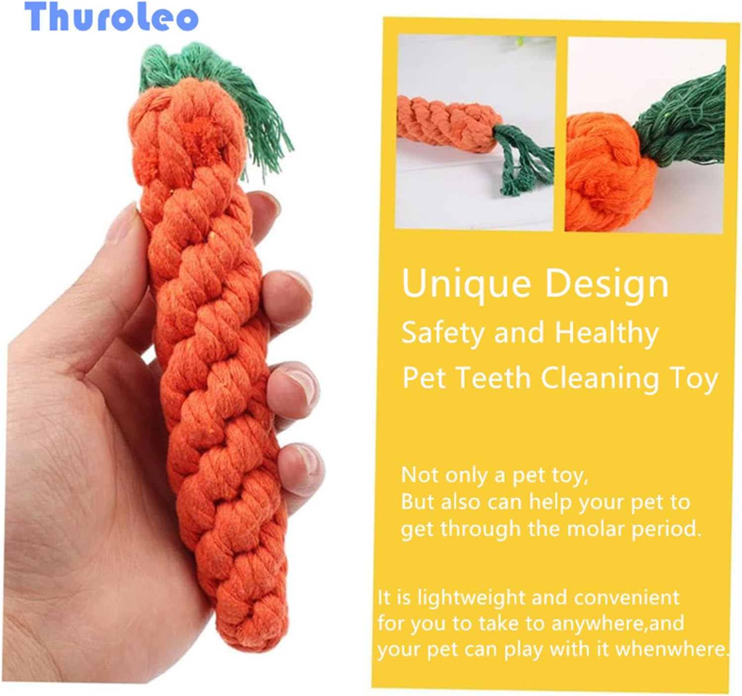 Puppy Chew Toy,Hamster Cat Dog Toys Carrot Pet Rope Chew Toys Pet Teeth Cleaning Chewing Biting Dog Toys Teething Molar Accessory (Carrot) image number 2