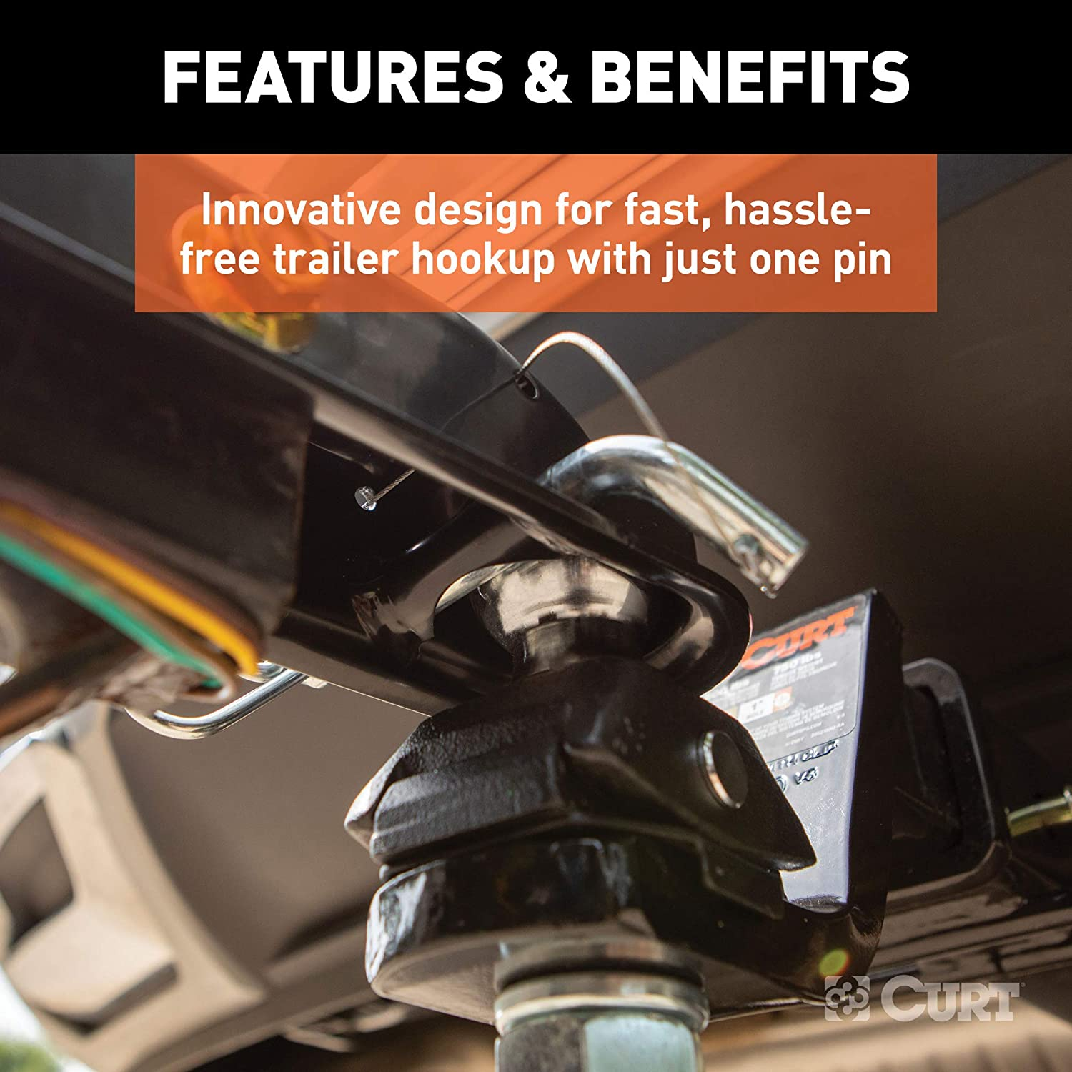 CURT 25471 Quickpin No-Latch Trailer Coupler for 2-Inch Hitch Ball, 2-1/2-In Channel, 3,500 Lbs image number 6