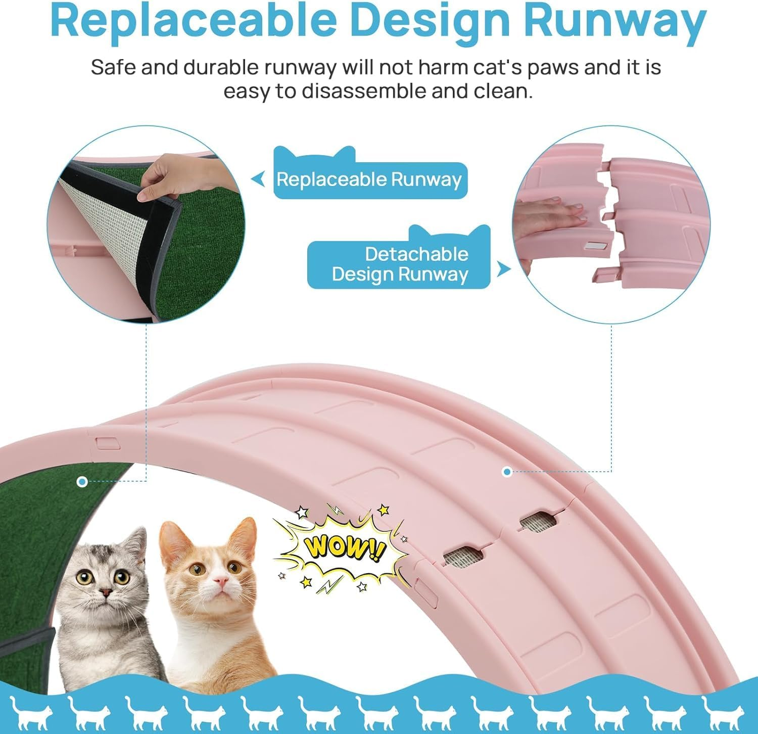 APEXORIGIN Cat Exercise Wheel 80Cm Cat Treadmill for Indoor Cats Accessories, Cats Running Wheel with Updated Enhanced Base and Carpeted Runway for Cat'S Longer Life and Fitness (Pink) - Pink image number 3