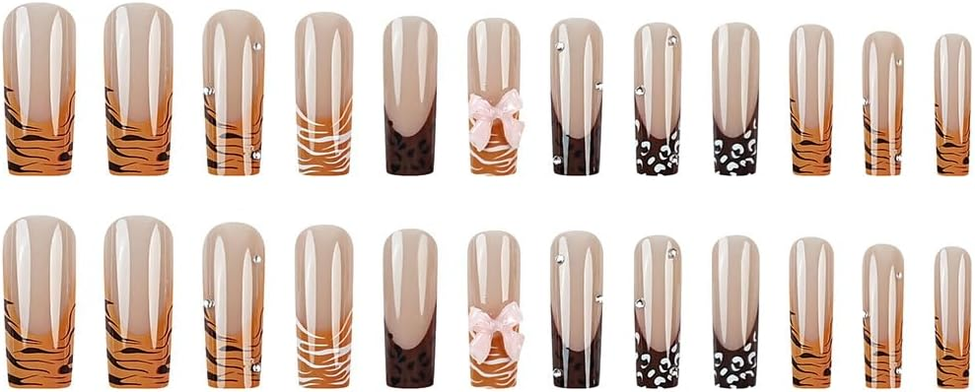 Press on Nails, Bow Leopard French Fake Nails, Artificial Nails for Women and Girls -24 Pc image number 5