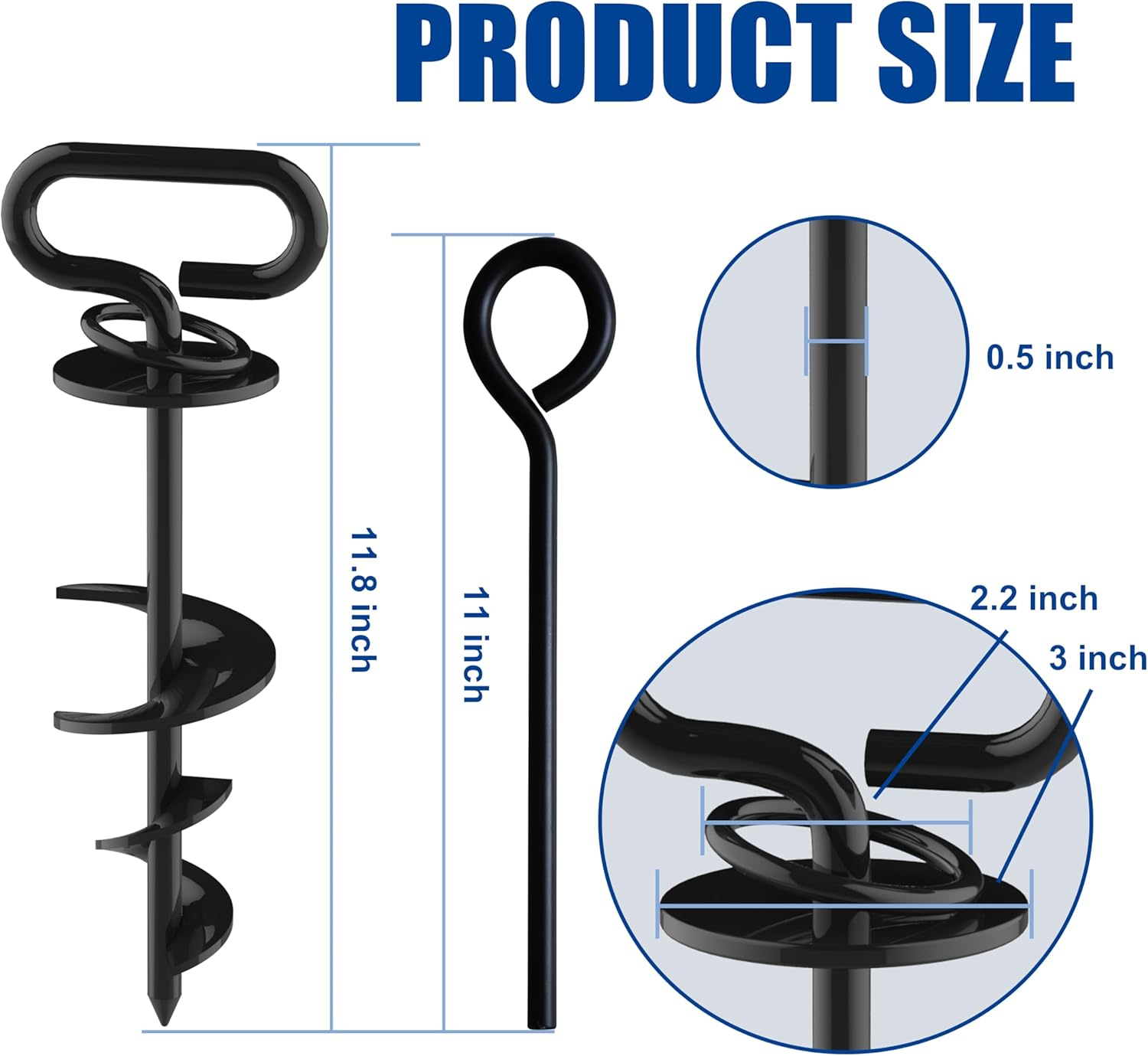 Eurmax USA Heavy-Duty Dog Tie Out Stake - Easy Installation Yard Leash Anchor for Outside, Portable Camping Ground Anchor for Large Dogs, Trampoline - 1-Pack (Black) - Black image number 7