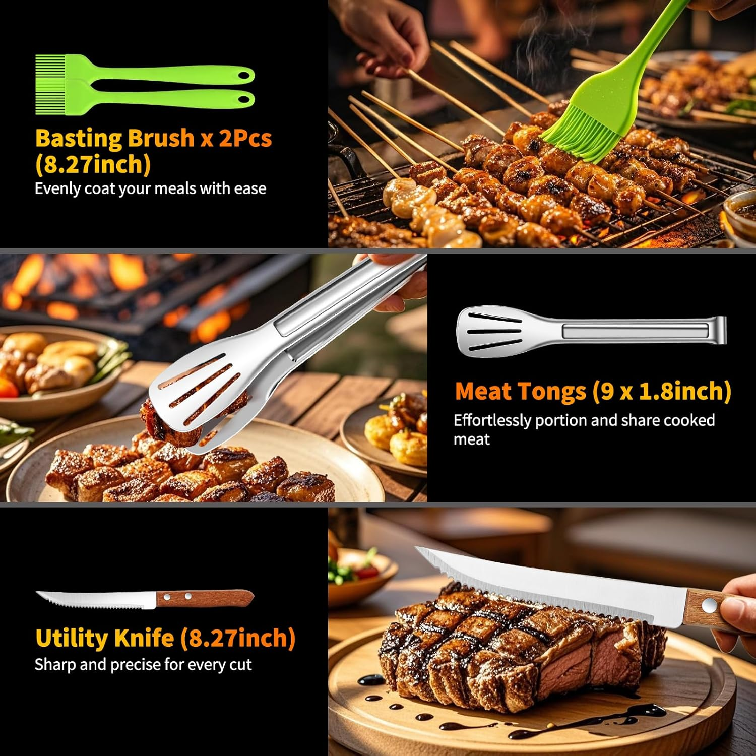 16 Inch Grilling Accessories Set, Heavy Duty Stainless Steel Grill Tools Set BBQ Accessories for Blackstone Griddle, Outdoor Grill with Spatula, Fork, & Tongs - Grilling Gifts for Men Women Father image number 5