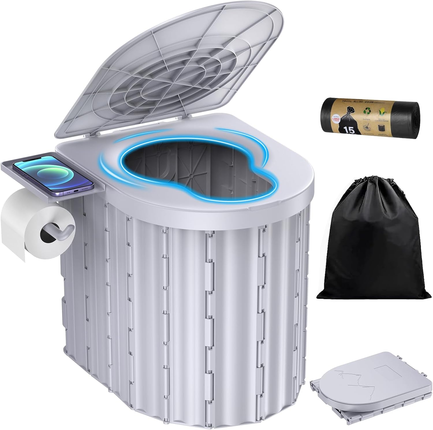 Portable Toilet, Upgraded 12-Inch Toilet Seat, Folding Toilet with Removable Paper Holder, Camping Toilet with a Load Capacity of 450 Lbs, Portable Potty for Indoor, Outdoor, and Emergency Use