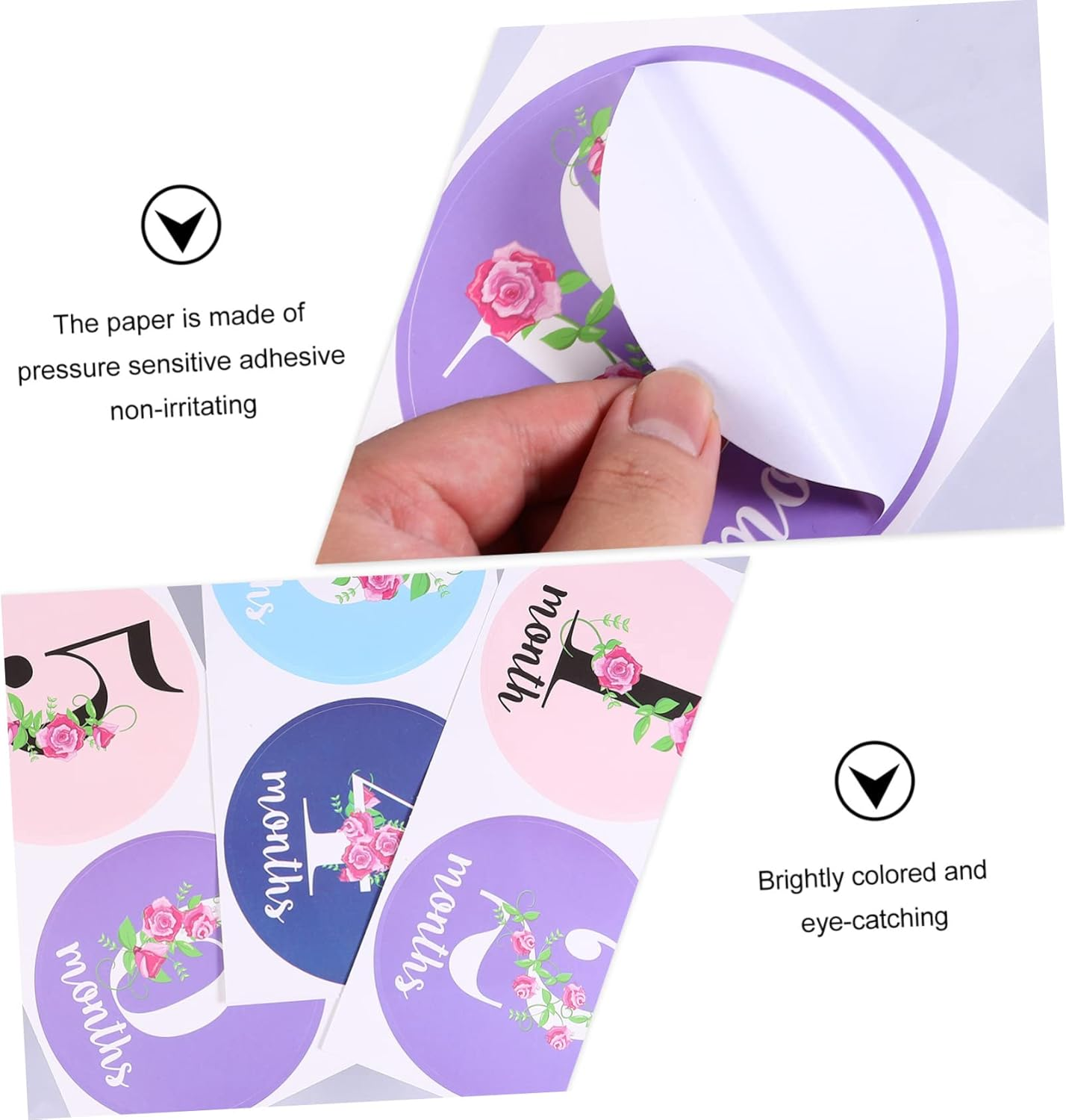 Shower 24Pcs Flower Month Stickers Baby Toys Newborn Baby Scrapbook Sticker Self Adhesive Label Stickers Baby Milestone Sticker Doll Girls Old Paper Card Pregnant Woman Party image number 2