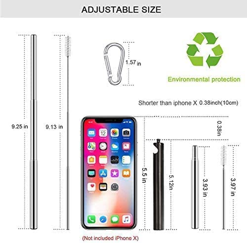 2 Pack Collapsible Telescopic Reusable Straw, Beer Opener Function Foldable Metal Straw Stainless Steel Drinking Straws with Case & Key Chain & Cleaner Brush image number 3