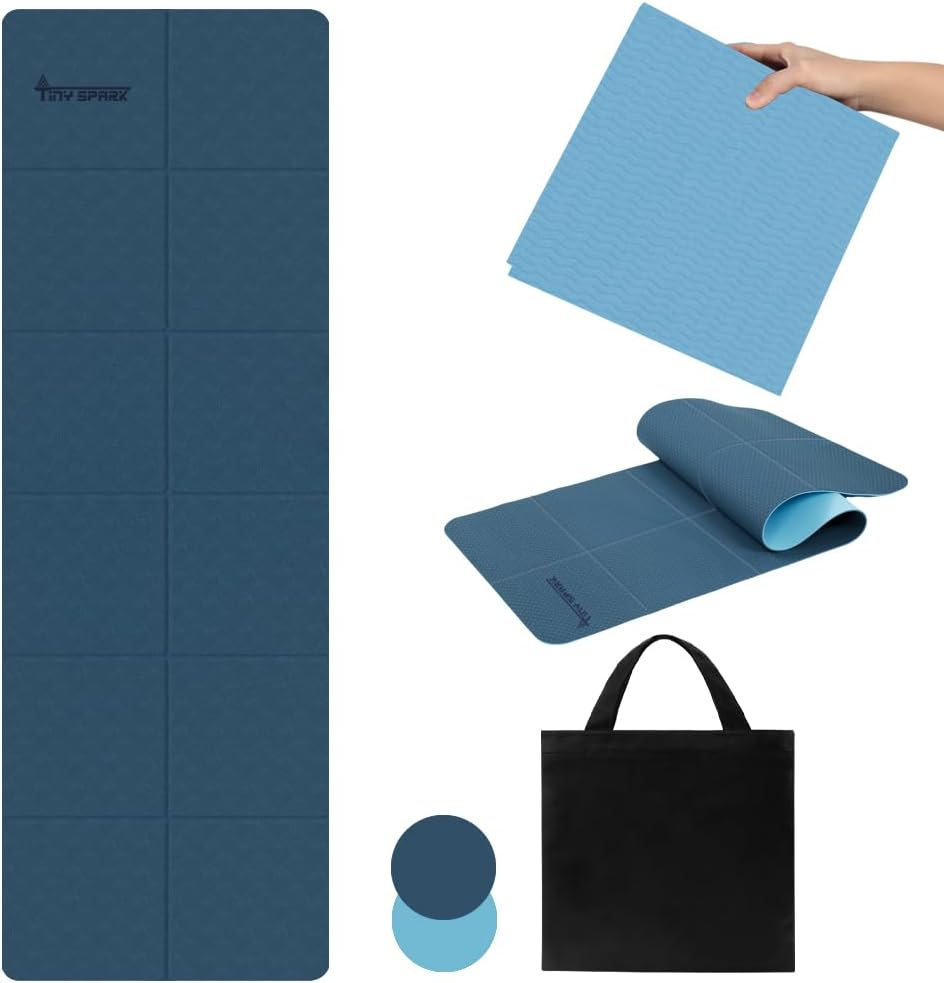 Foldable Yoga Mat,6Mm TPE Yoga Mat,Double Layers Exercise Mat with Anti-Slip Function&A Storage Bag for Yoga,Pilates and Fitness Exercise,Compact Fitness Mat 183Cm*61Cm* 6Mm