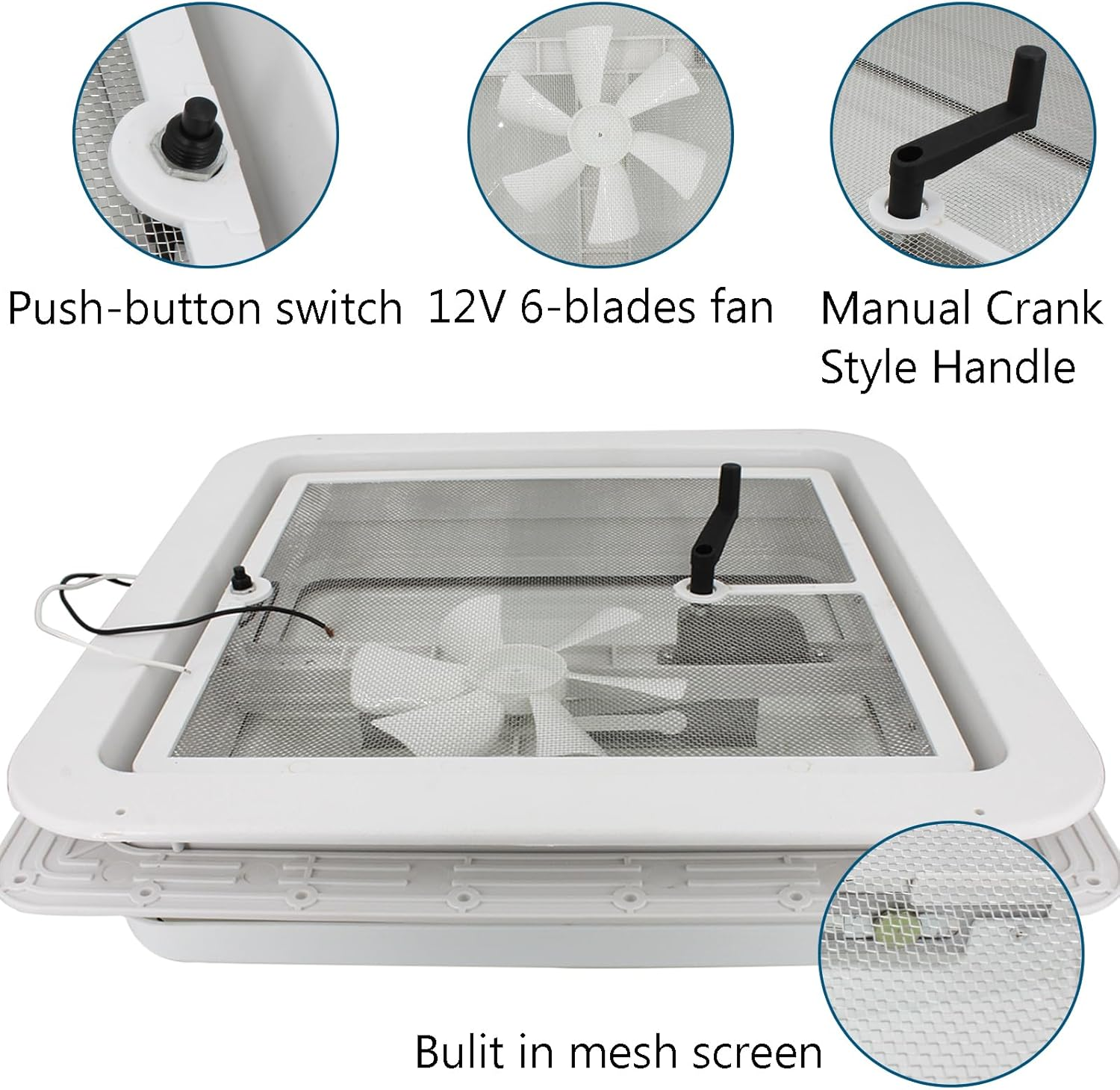Acbbmns 14 Inch RV Roof Vent Fan 12V Hatch Air Exhaust Fan, Roofs Air Ventilation Fan for Camper, Trailer, Caravan, Motorhome, White