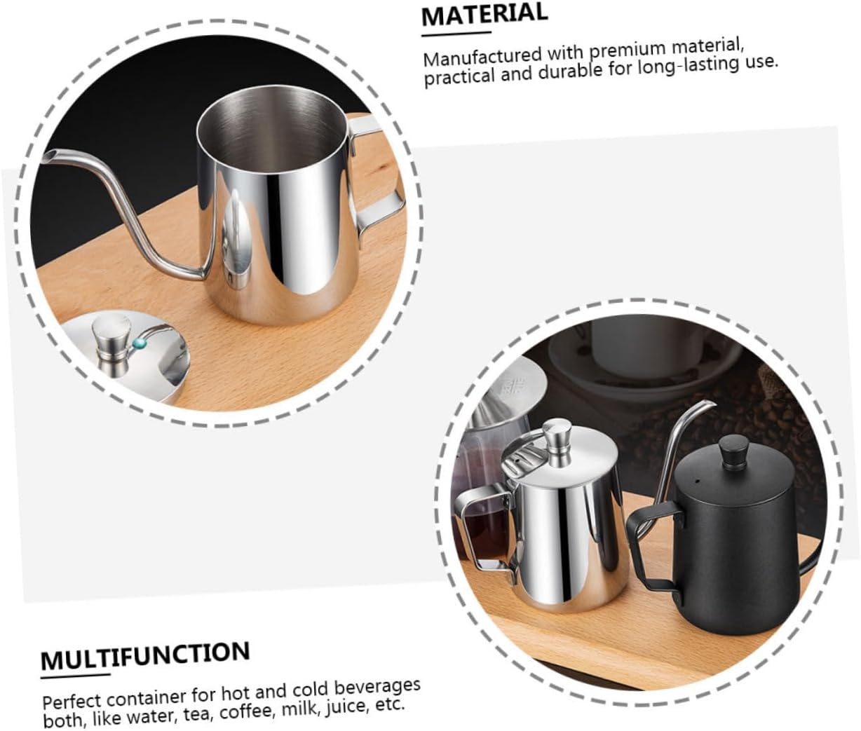 PERSELOSO Stainless Steel Coffee Pot with Lid Mini Water Kettle for Home Use High Temperature Resistant Easy to Clean and Store Suitable for Tea Coffee and Milk Brewing image number 2