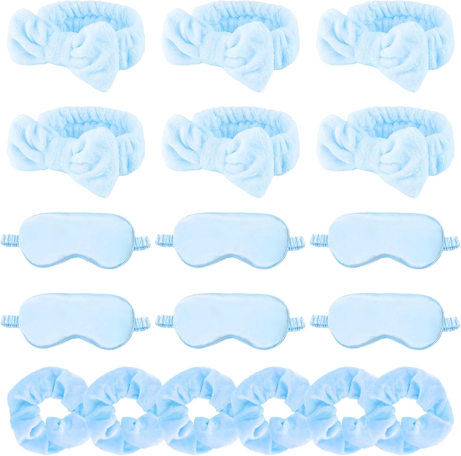 WHAVEL 18 Pcs Sleepover Party Supplies for Girls - Sleepover Party Favors Include 6 Spa Headband, 6 Silk Eye Mask and 6 Velvet Scrunchies for Spa Birthday, Bachelorette, Slumber (Blue)
