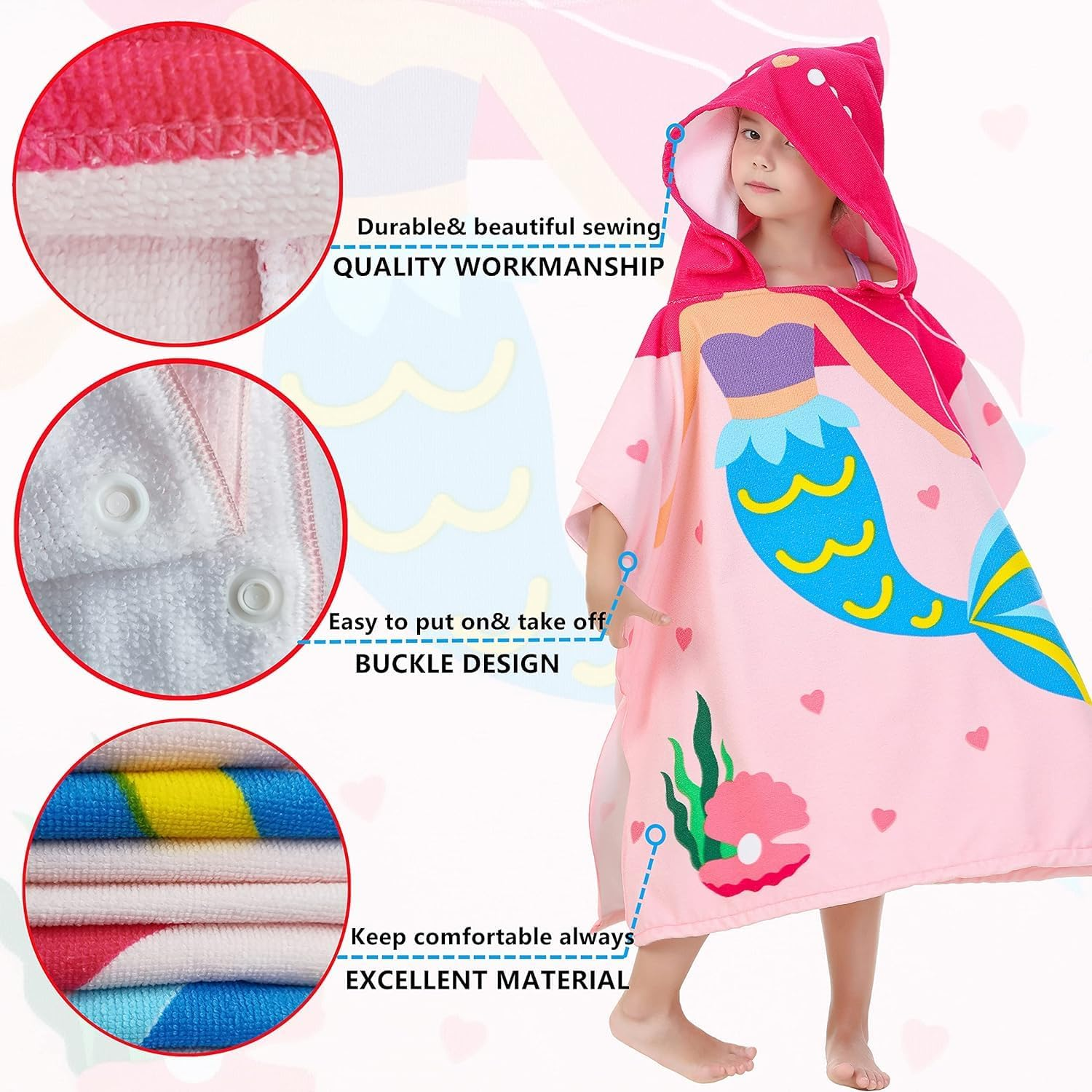 Kids Hooded Towel, Kids Bath Towel, Microfiber Bath Towel, Super Soft Robe Poncho Bathrobe, Swimming Beach Holiday Water Playing Pool Bath Cover Ups for 1 to 6 Years Toddler Boys Girls image number 1