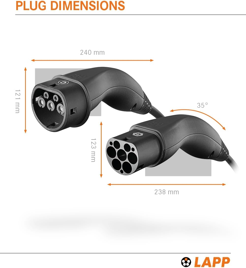 Lapp Type 2 5M Self-Retracting EV Helix Cable 7.4Kw 1P 32A, Type 2 to Type 2 EV/PHEV Charging, Black, Compatible with S/3/X/Y - Orange image number 7