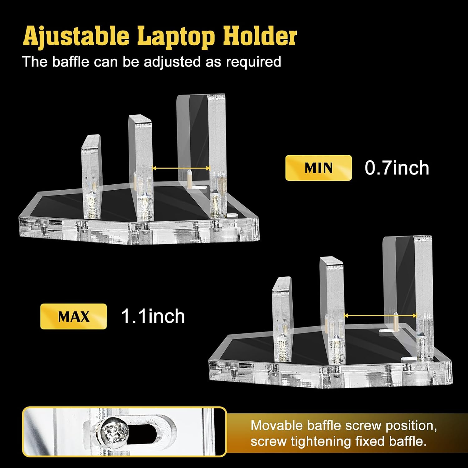 UCINNOVATE Vertical Laptop Stand, Adjustable Acrylic Desktop Stand with Adjustable Slot Size (0.7-1.1Inch) Compatible with Macbook/Surface/Ipad/Lenovo/Dell/Gaming Laptops/Keyboard (Clear) image number 2