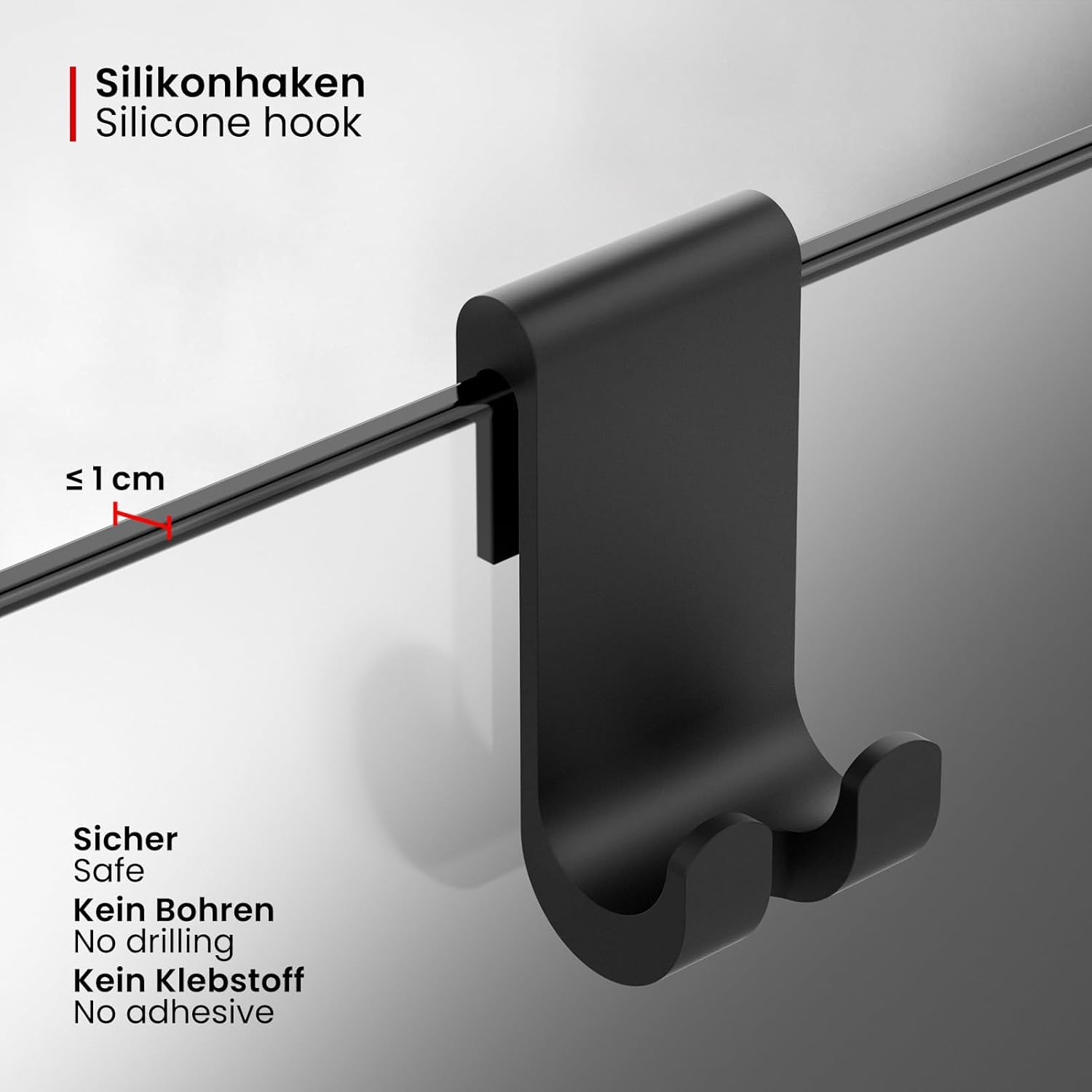 Ecooe Silicone Shower Squeegee with Hanger, 8 Inches Shower Glass Cleaner Wiper, Black Window Squeegee Scraper with Stainless Steel Core for Home Bathroom Kitchen Car Glass Doors image number 4