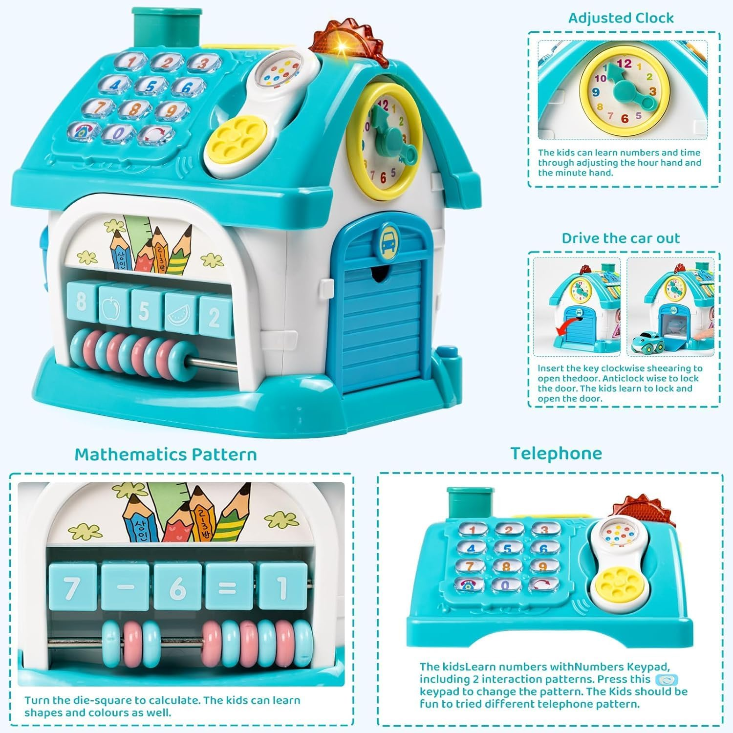 Baby Toys for 1 2 3 Year Old, Toddler Toys Age 1-2, 6-In-1 Montessori Toys with Sound/Lights/Music/Clock/Telephone/Car, Early Educational Birthday for Girl and Boy image number 4