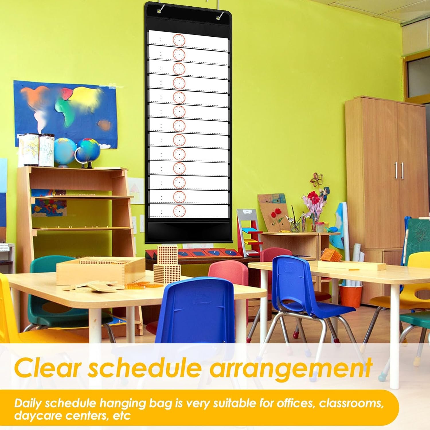 Daily Schedule Pocket Chart School Smart Pocket Chart 13+1 Pockets Scheduling Pocket Chart with Blank Cards Greenery Schedule Charts for Classroom Home Office Activities Decorate (Black) - Black image number 4